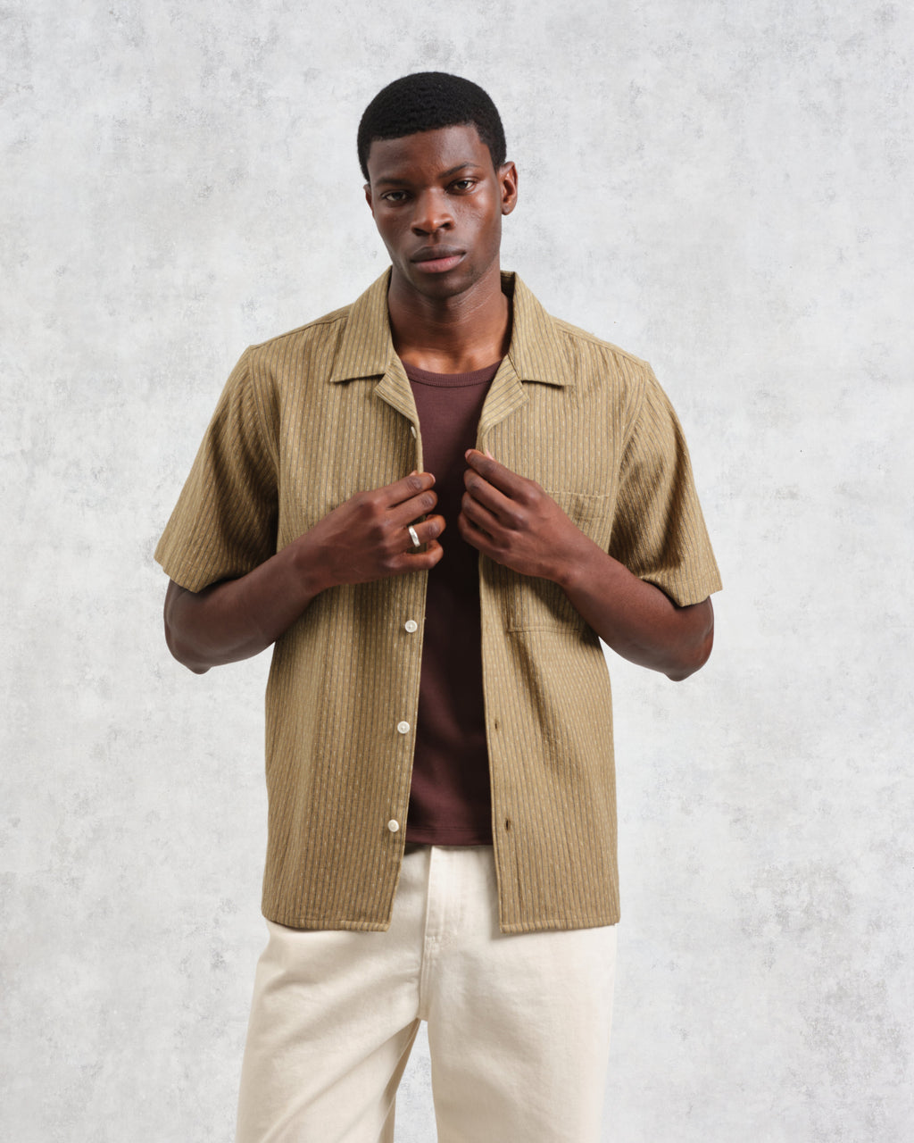 Didcot - Khaki Slub Stripe Short-Sleeve Shirt