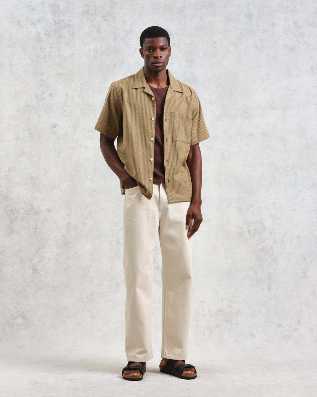 Didcot - Khaki Slub Stripe Short-Sleeve Shirt