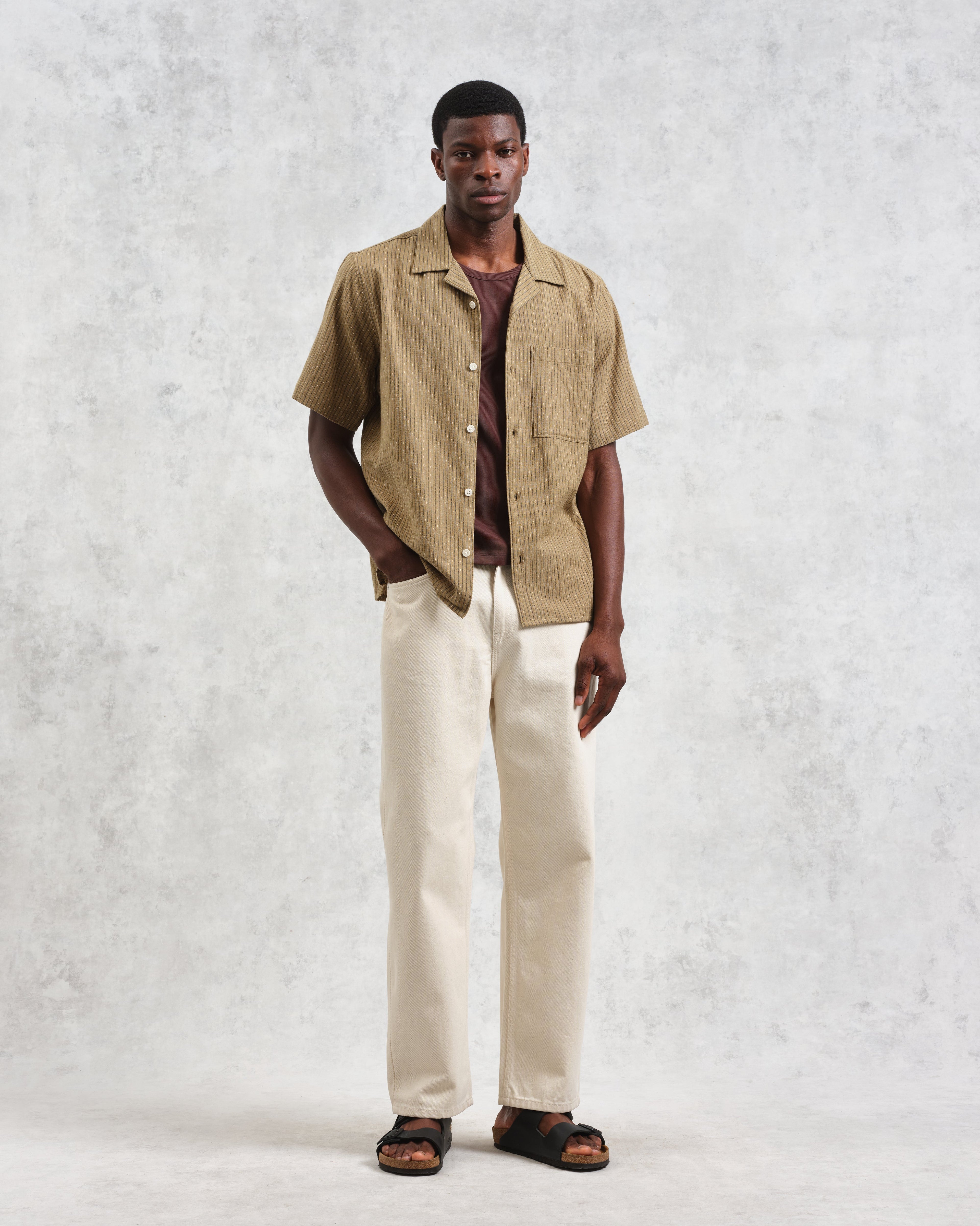 Didcot - Khaki Slub Stripe Short-Sleeve Shirt