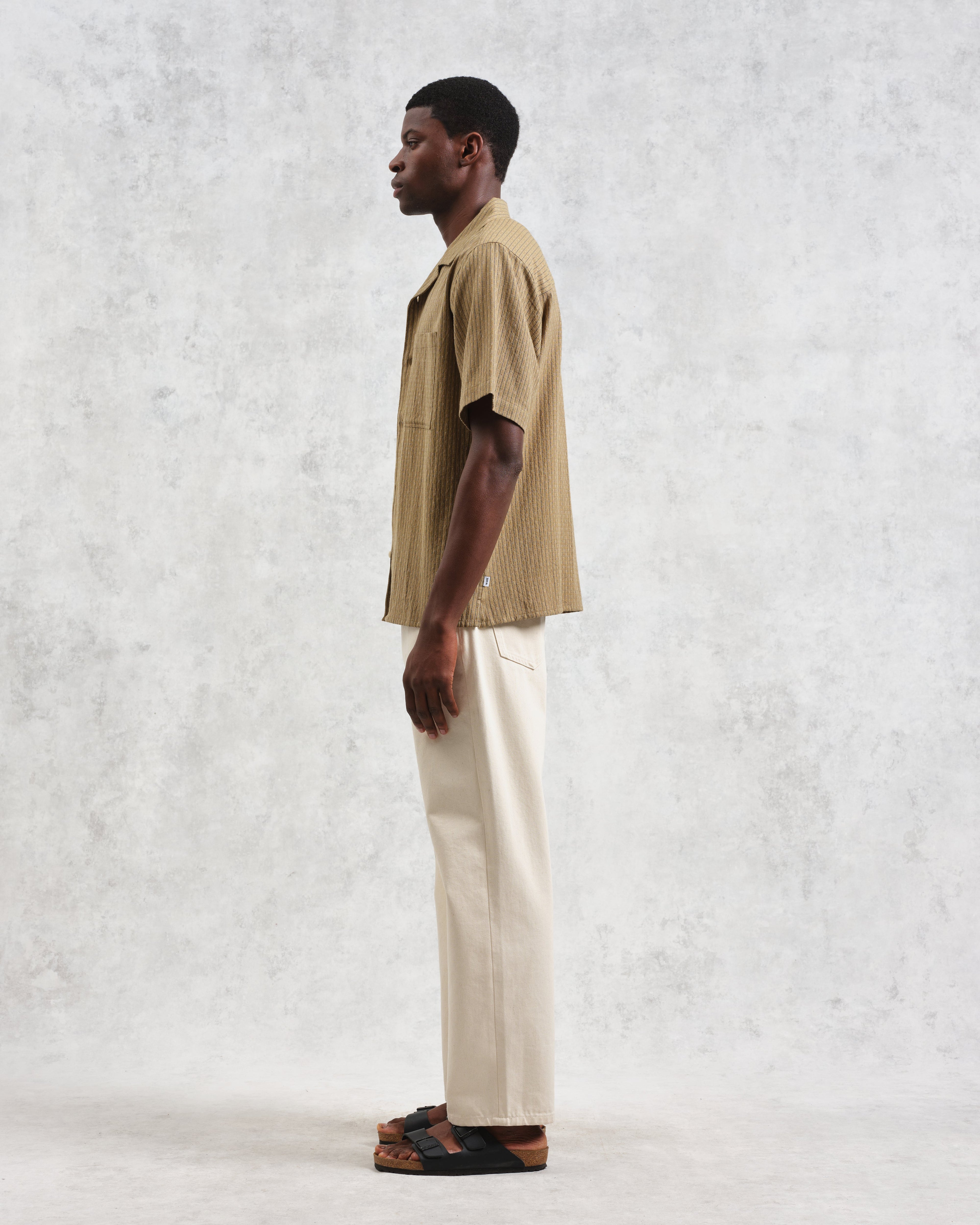 Didcot - Khaki Slub Stripe Short-Sleeve Shirt
