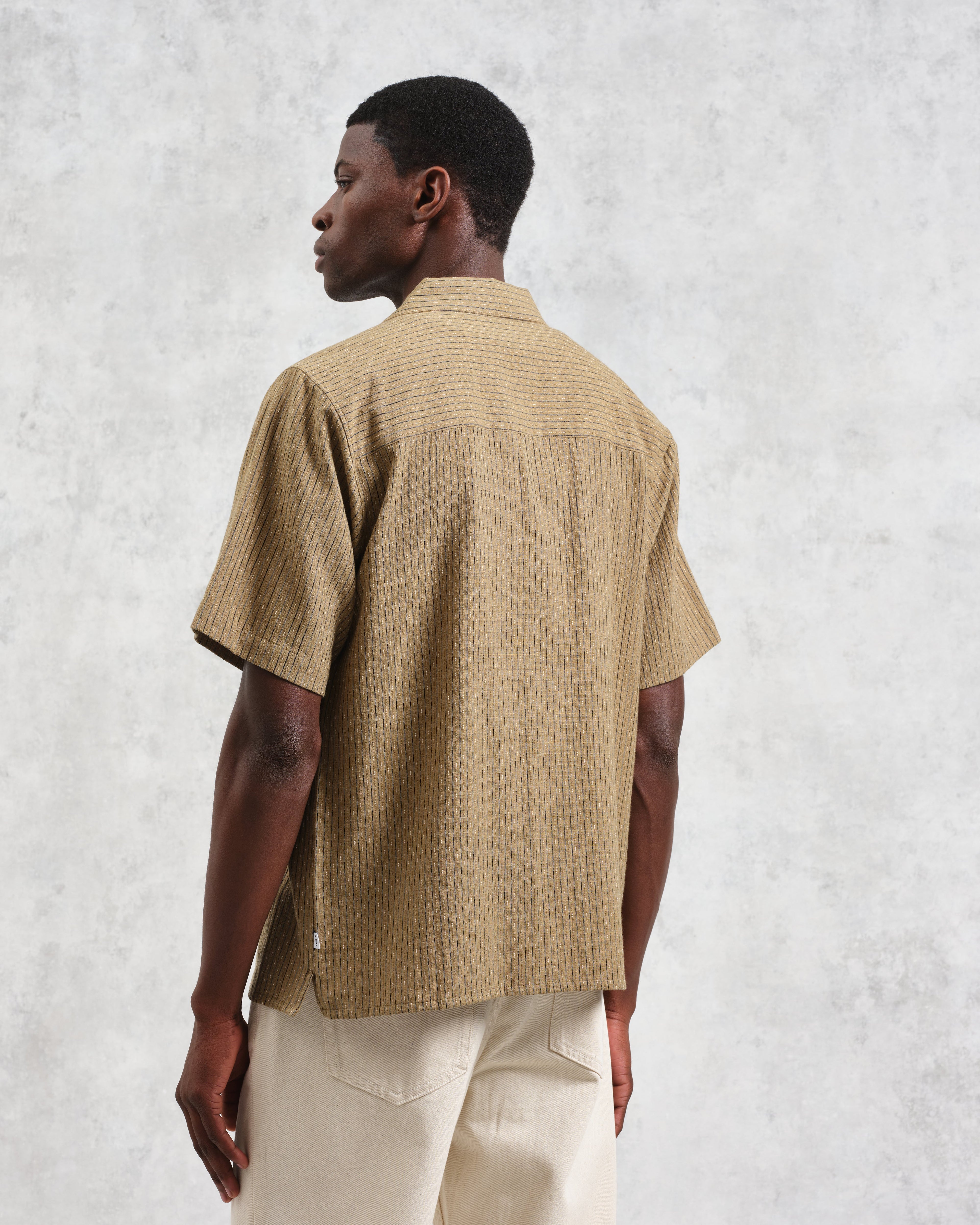 Didcot - Khaki Slub Stripe Short-Sleeve Shirt