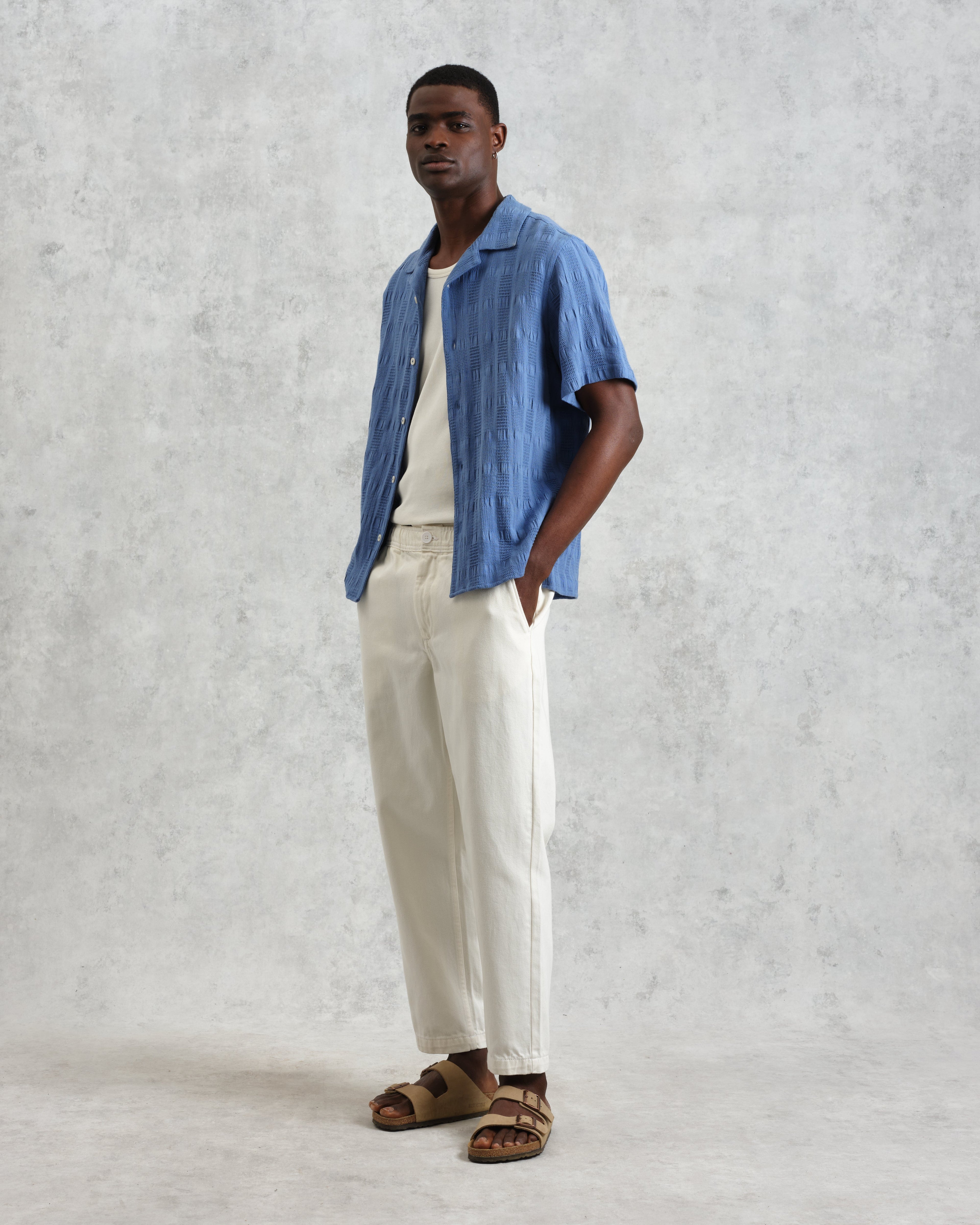 Didcot - Mid-Blue Waffle Seersucker Cotton Short-Sleeve Shirt