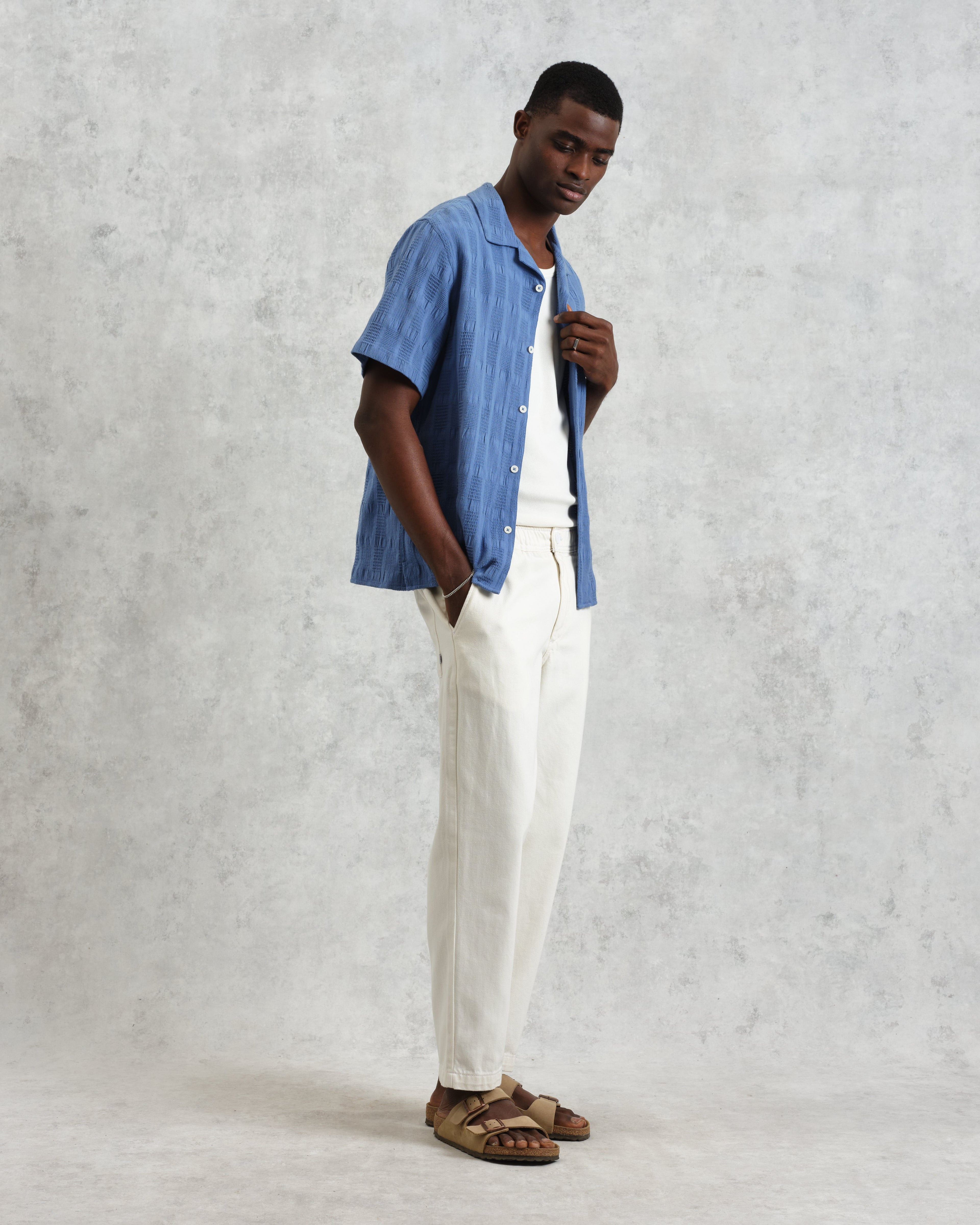 Didcot - Mid-Blue Waffle Seersucker Cotton Short-Sleeve Shirt