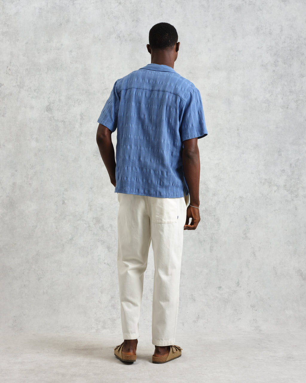 Didcot - Mid-Blue Waffle Seersucker Cotton Short-Sleeve Shirt