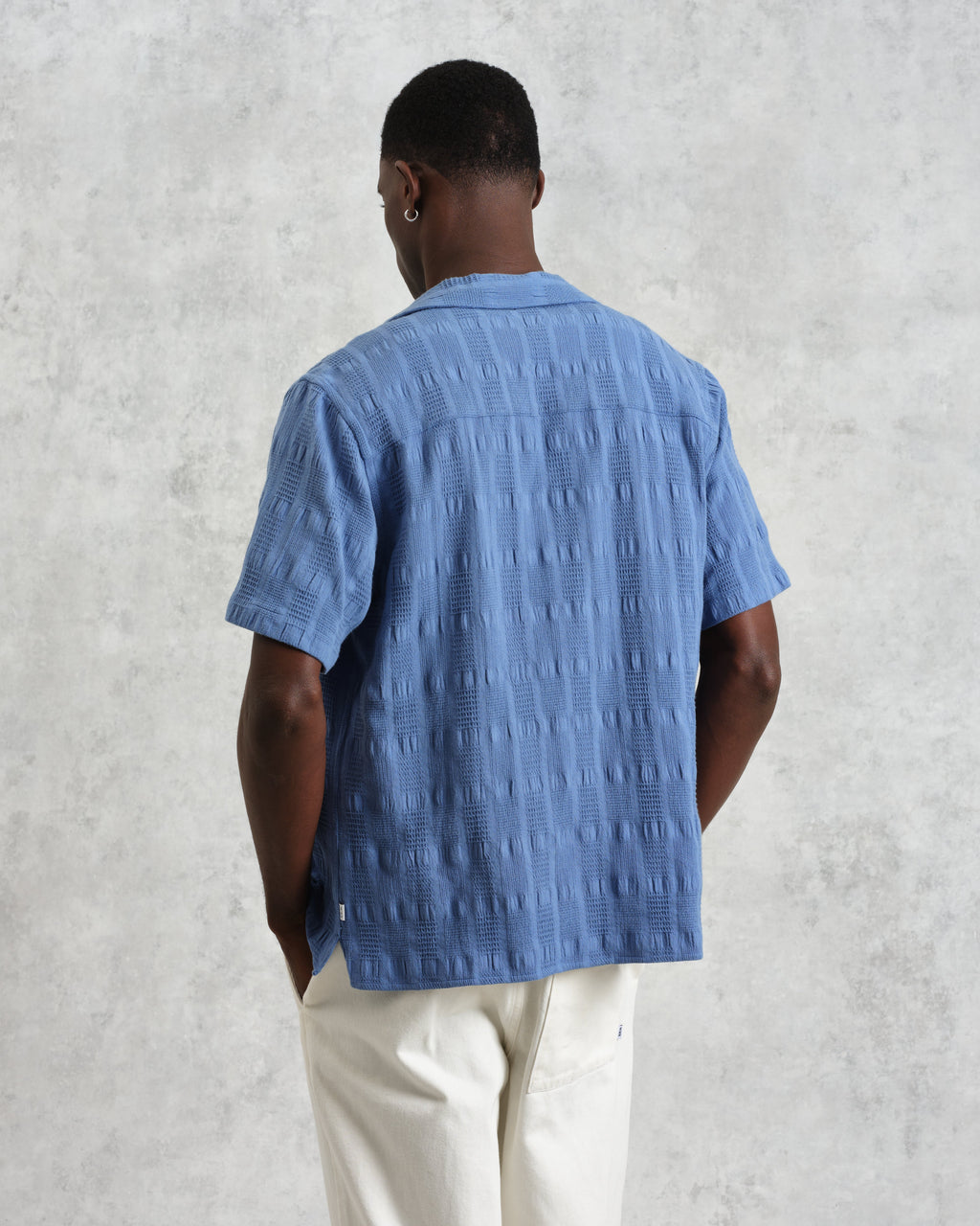 Didcot - Mid-Blue Waffle Seersucker Cotton Short-Sleeve Shirt