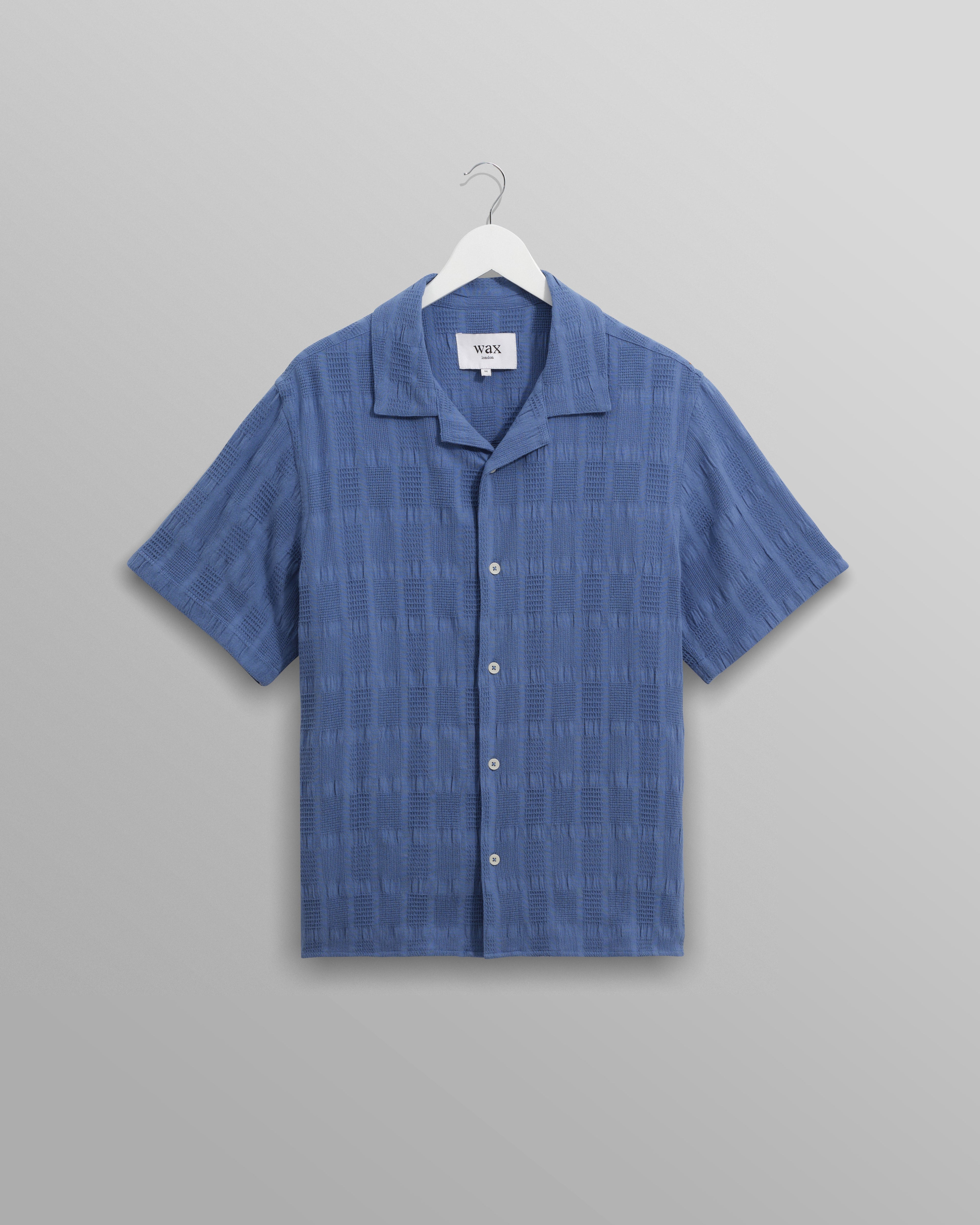 Didcot - Mid-Blue Waffle Seersucker Cotton Short-Sleeve Shirt