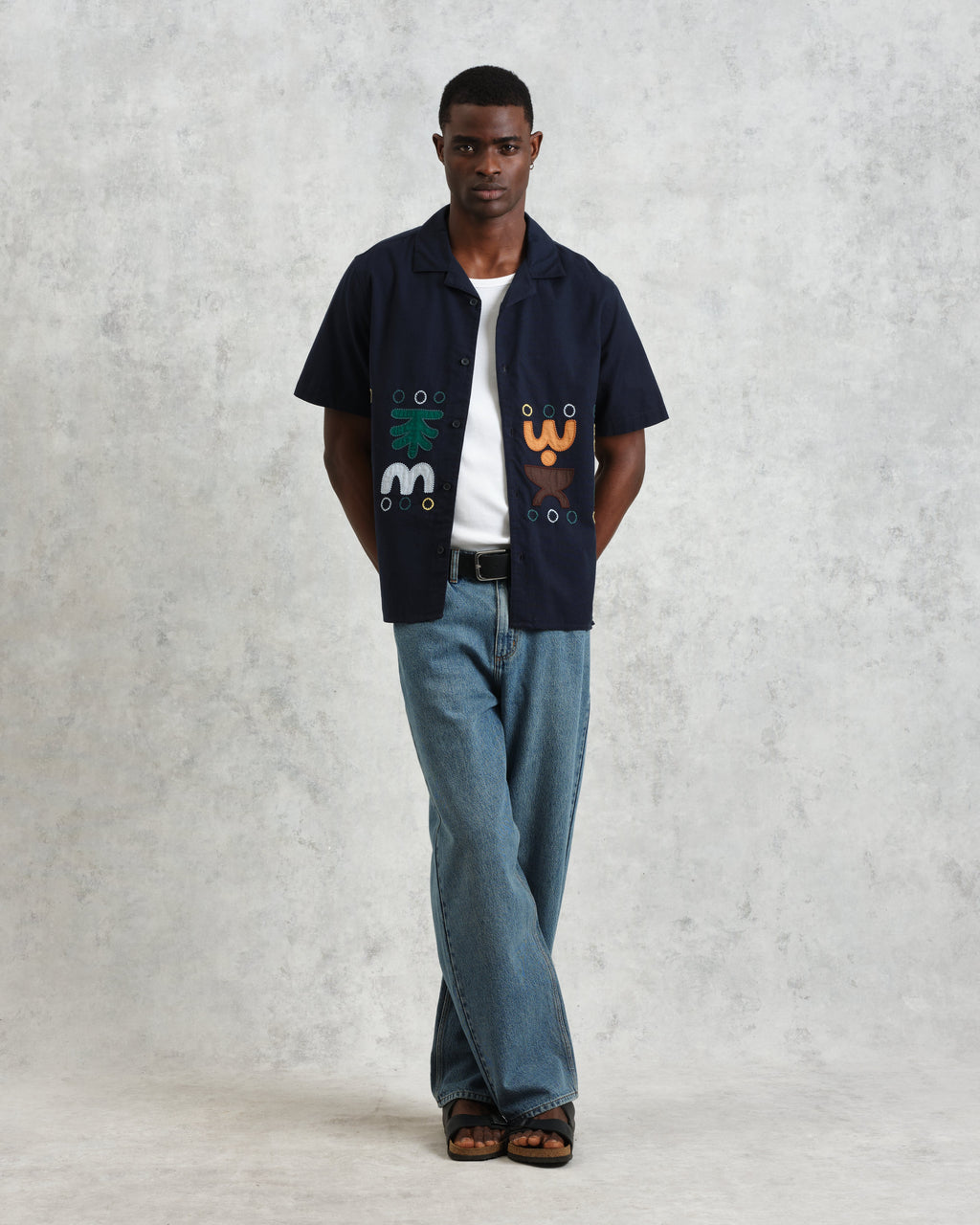 Didcot - Navy And Multicolour Bold Doodle Applique Short-Sleeve Shirt