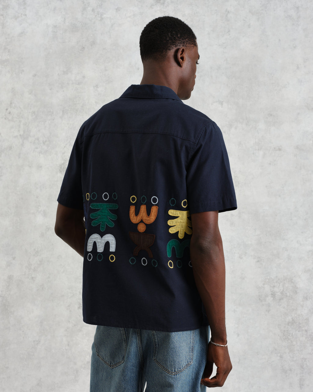 Didcot - Navy And Multicolour Bold Doodle Applique Short-Sleeve Shirt