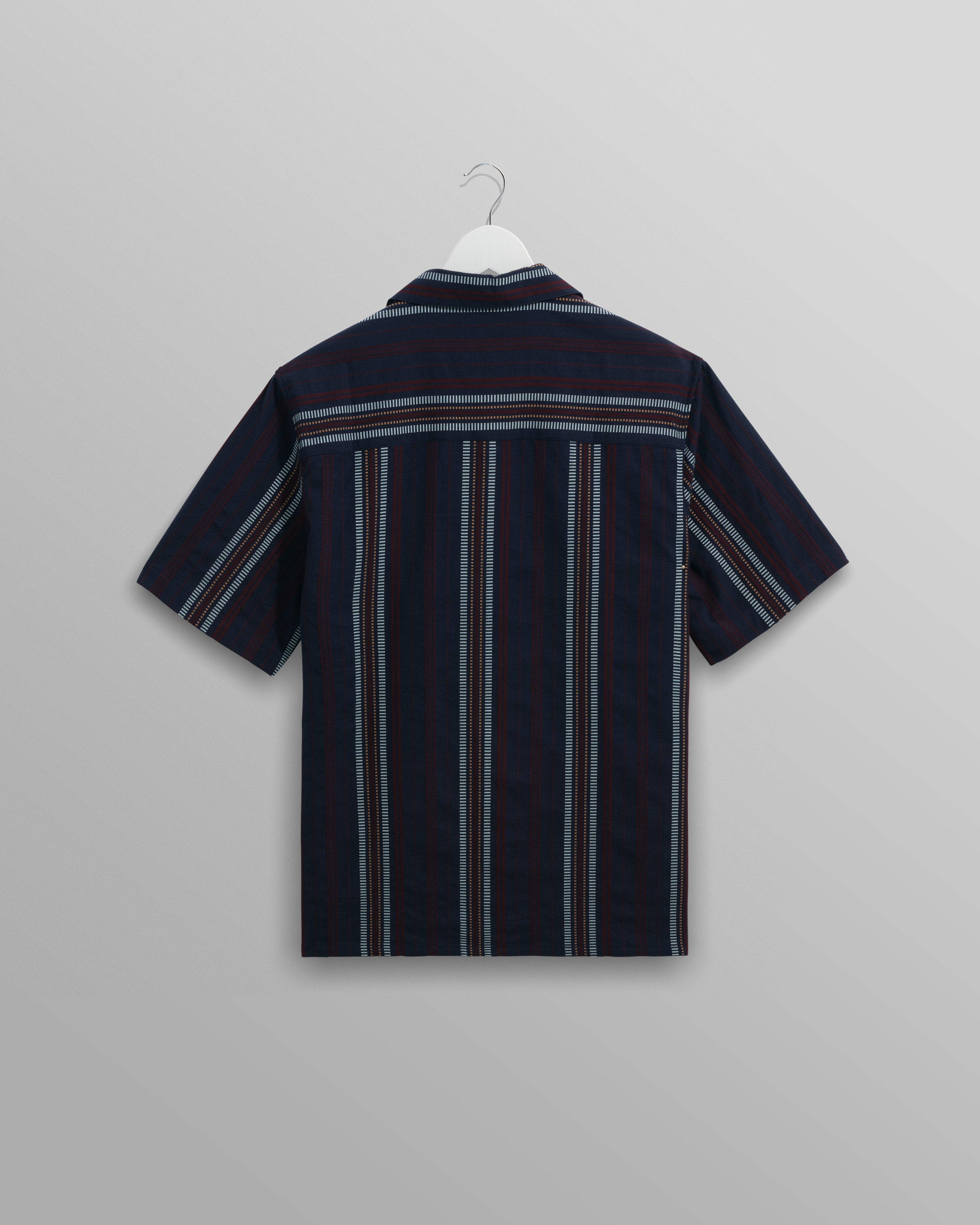 Didcot - Navy And Multicolour Stripe Dobby Cotton Short-Sleeve Shirt
