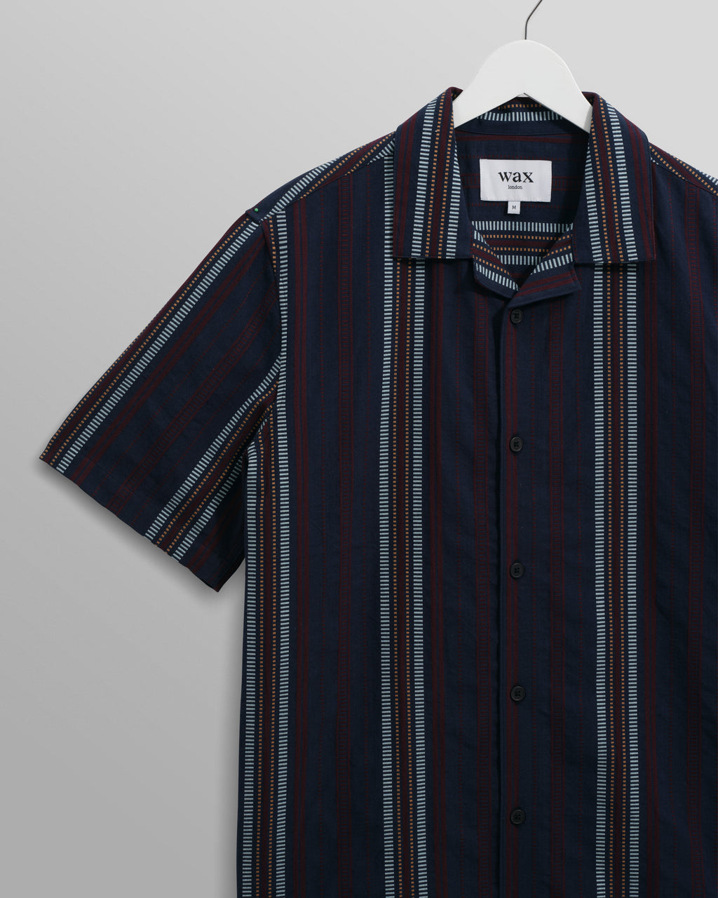 Didcot - Navy And Multicolour Stripe Dobby Cotton Short-Sleeve Shirt
