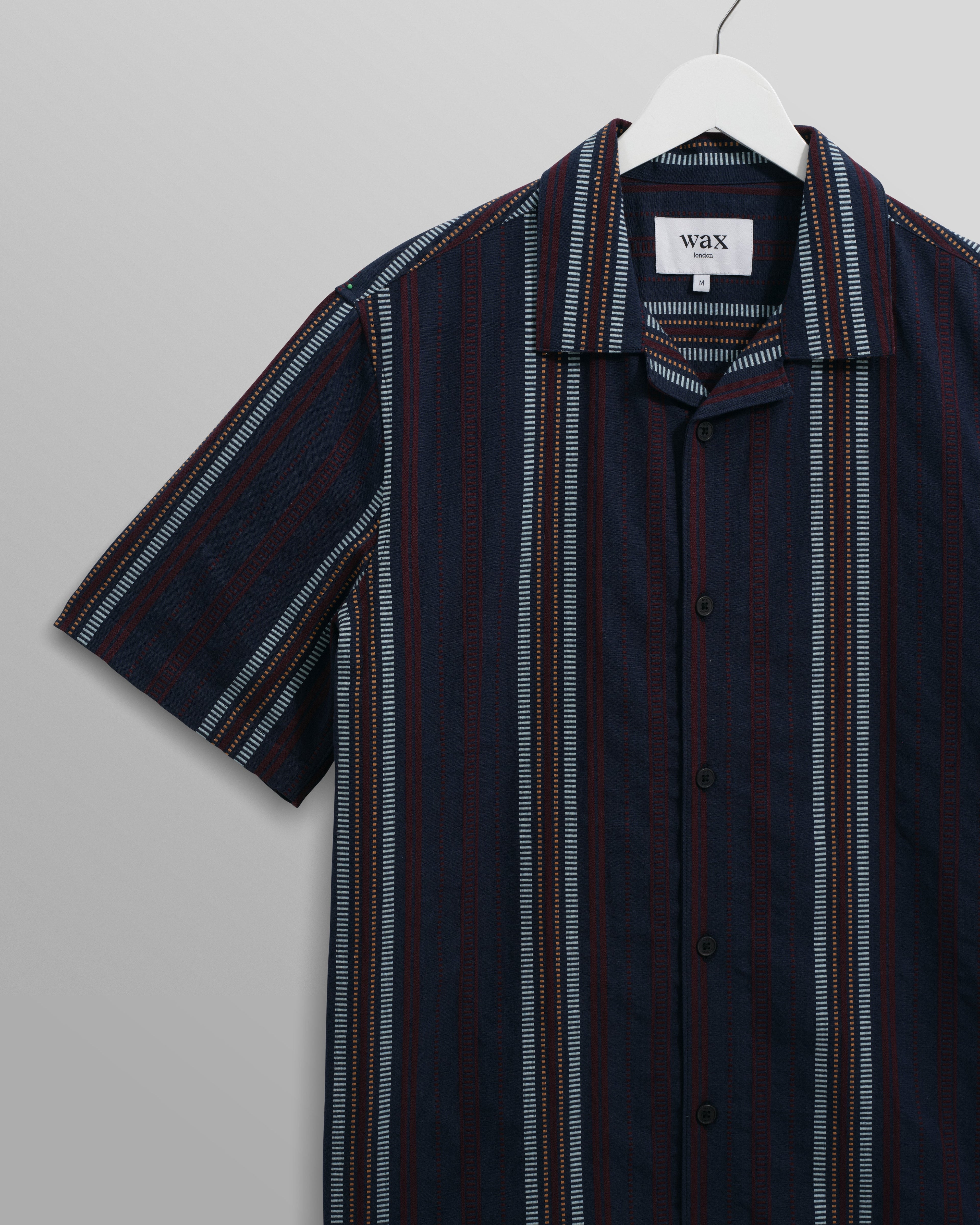Didcot - Navy And Multicolour Stripe Dobby Cotton Short-Sleeve Shirt