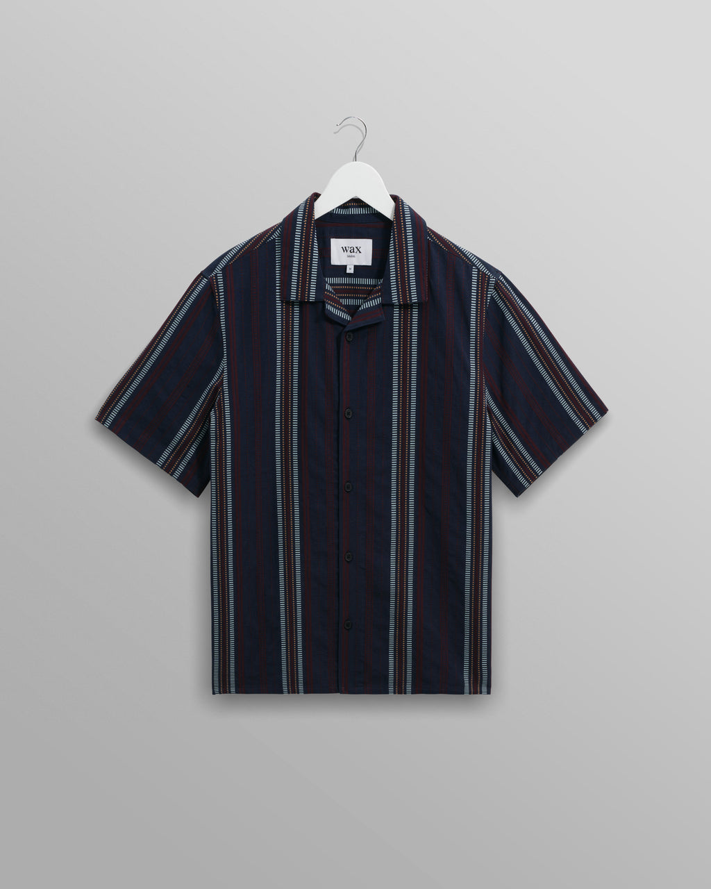 Didcot - Navy And Multicolour Stripe Dobby Cotton Short-Sleeve Shirt