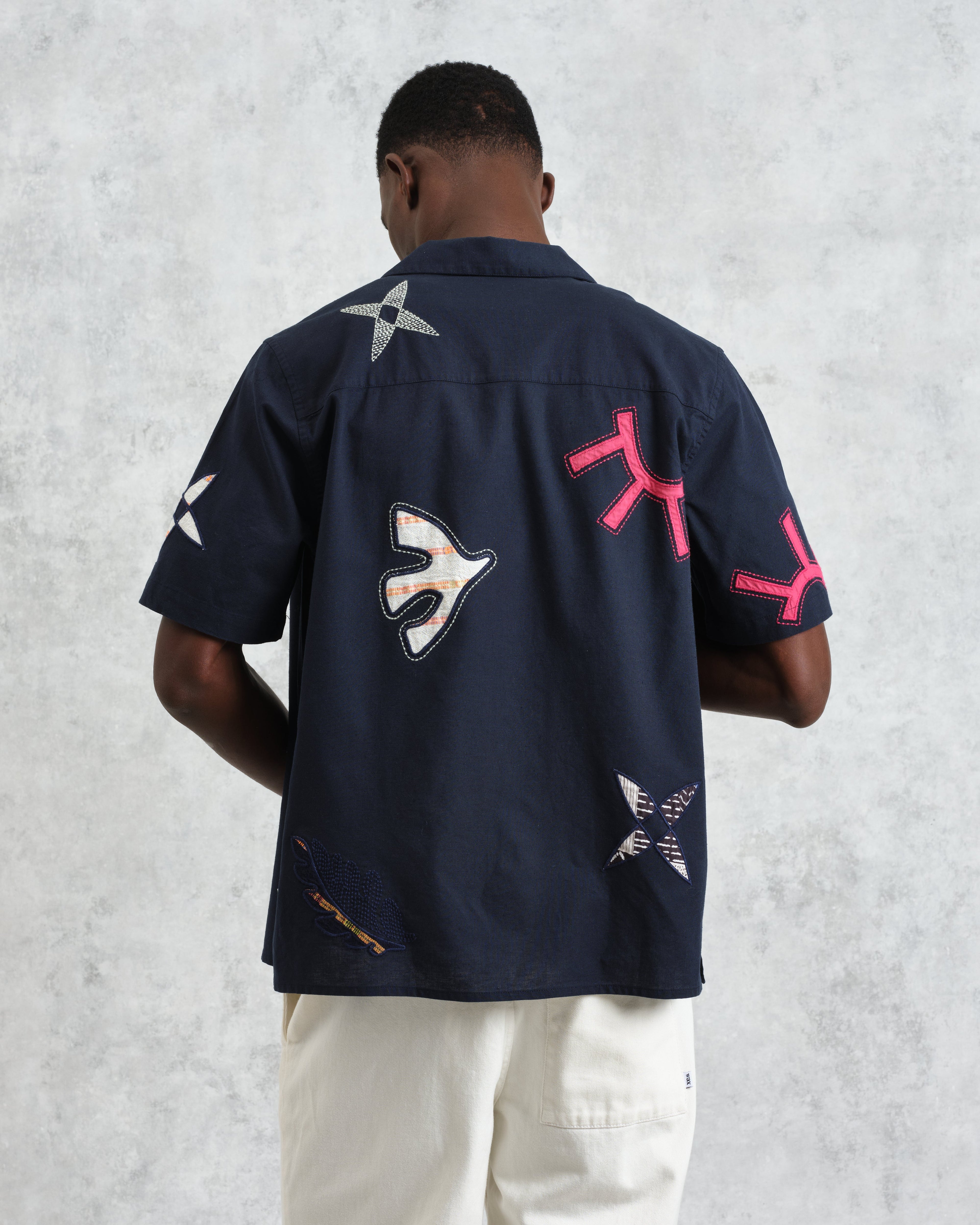 Didcot - Navy Doodle Applique Short-Sleeve Shirt