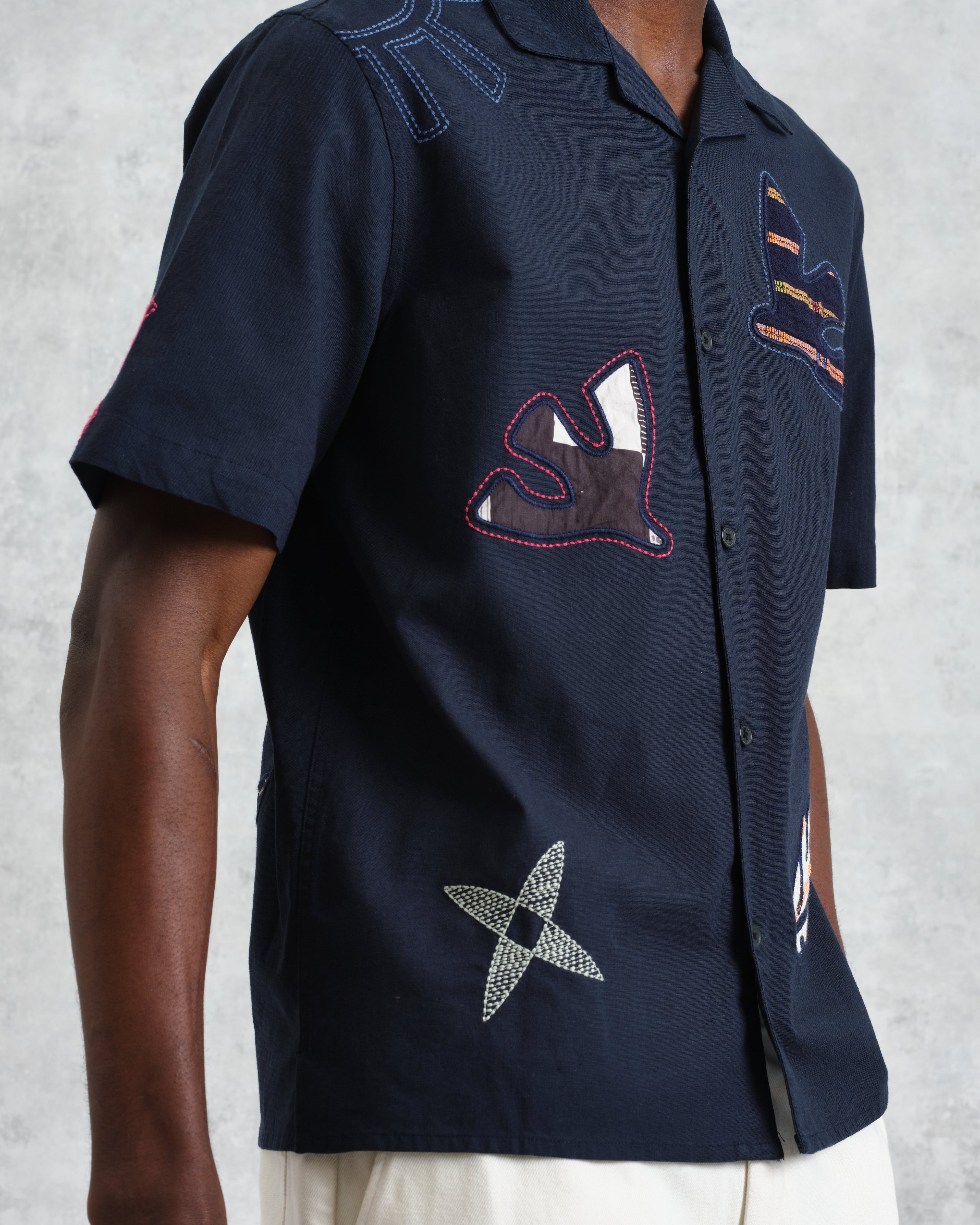 Didcot - Navy Doodle Applique Short-Sleeve Shirt