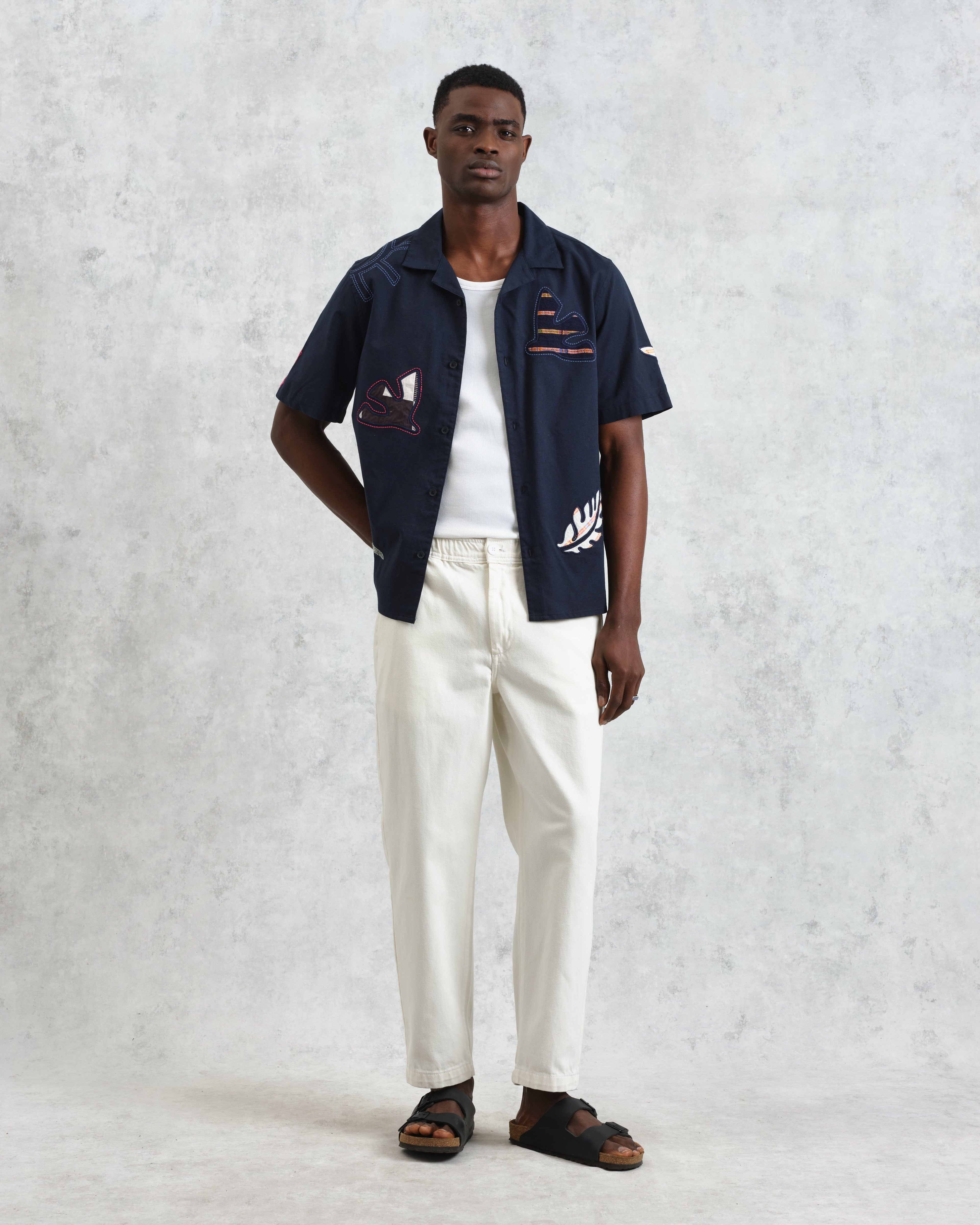 Didcot - Navy Doodle Applique Short-Sleeve Shirt