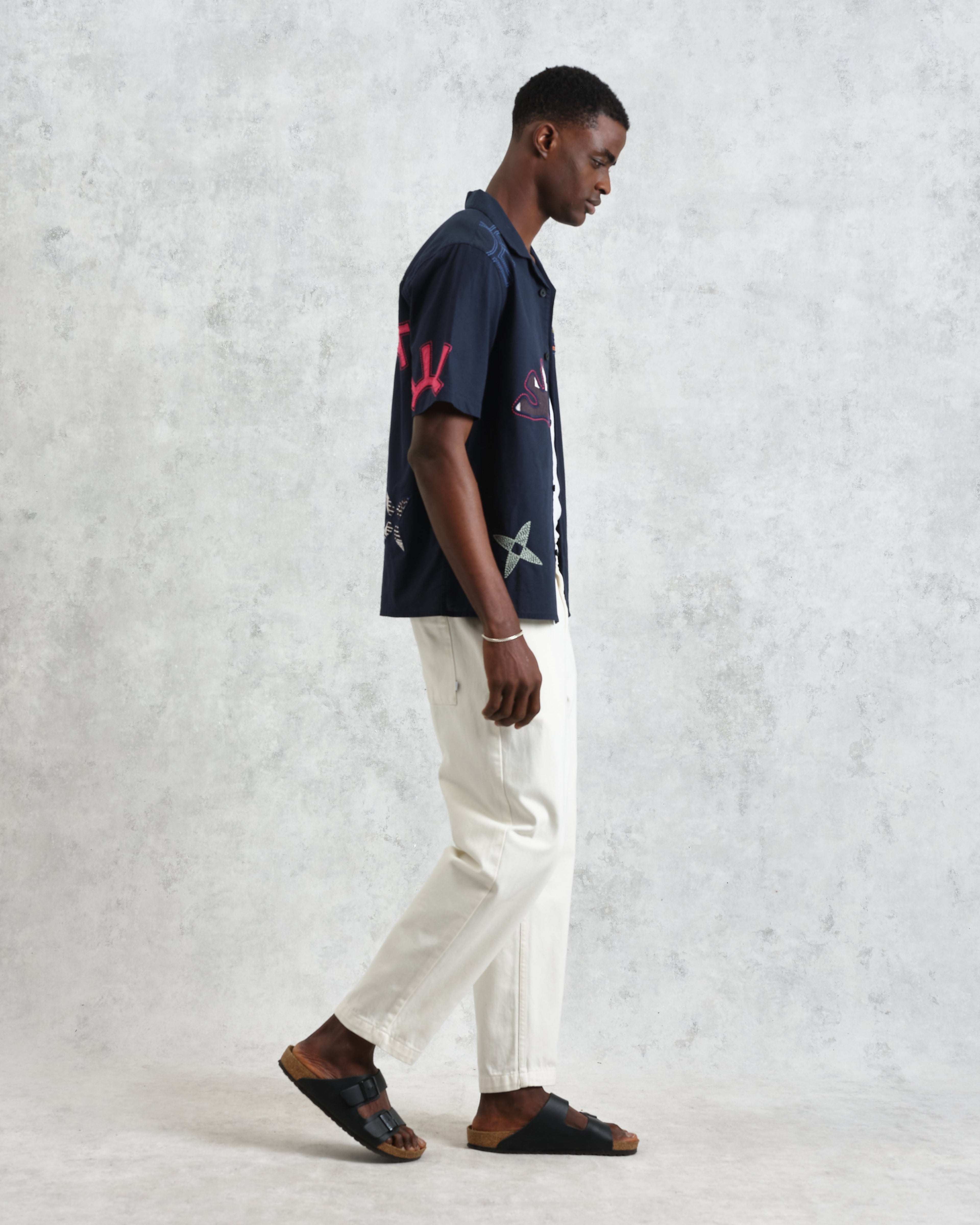 Didcot - Navy Doodle Applique Short-Sleeve Shirt