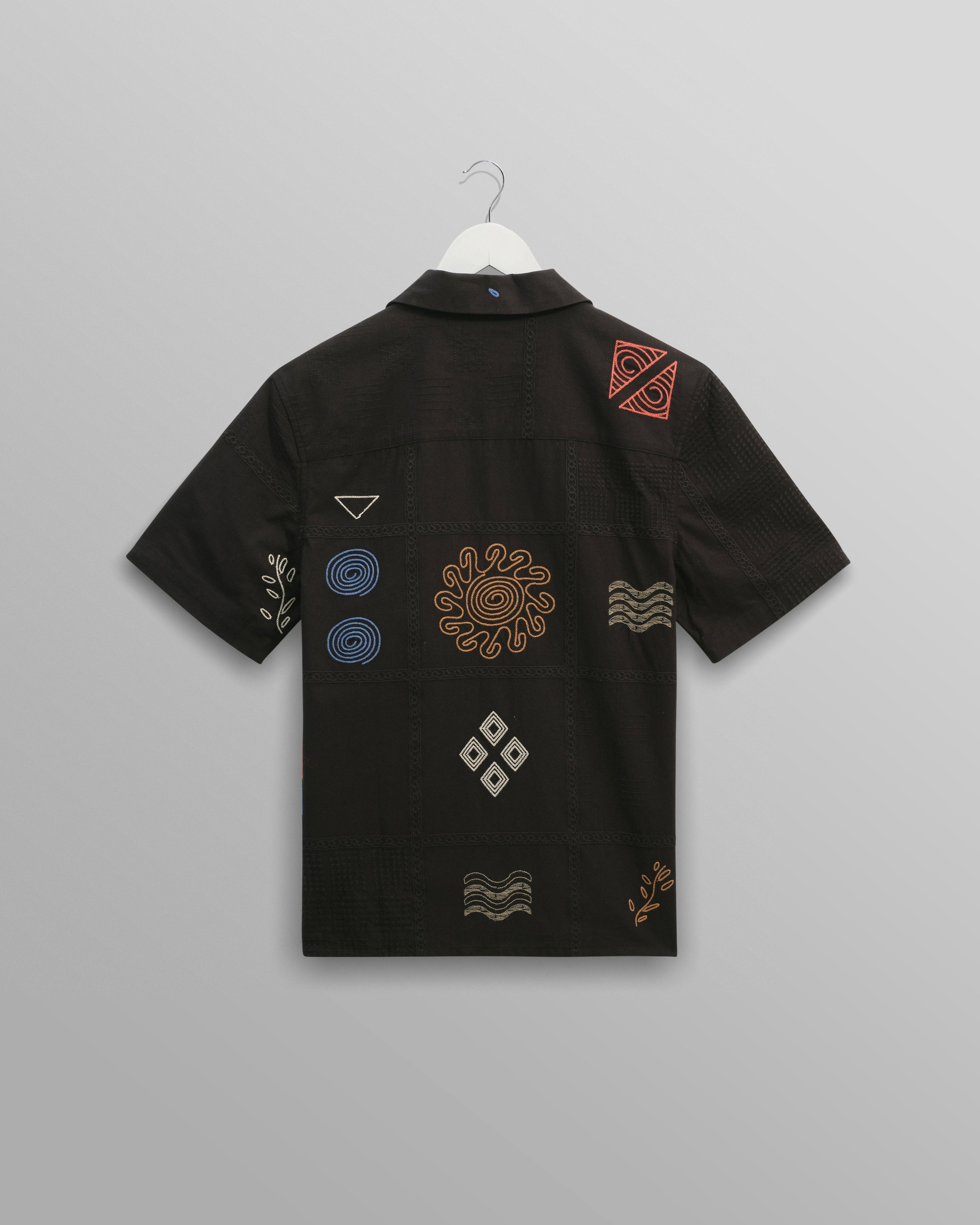 Didcot - Navy Doodle Embroidered Short-Sleeve Shirt