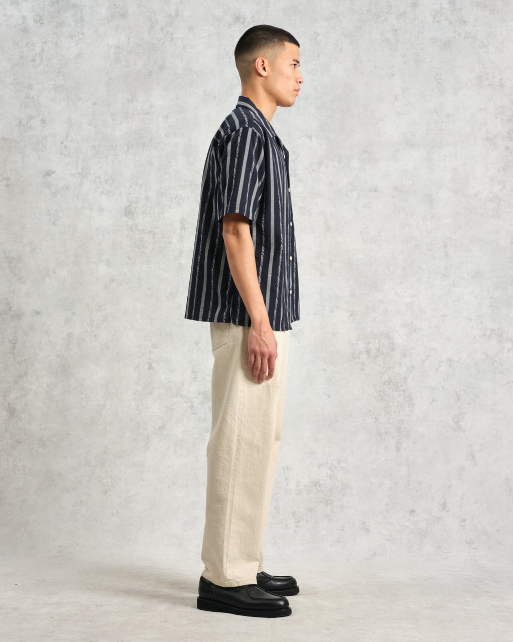 Didcot - Navy Fleck Stripe Short-Sleeve Shirt