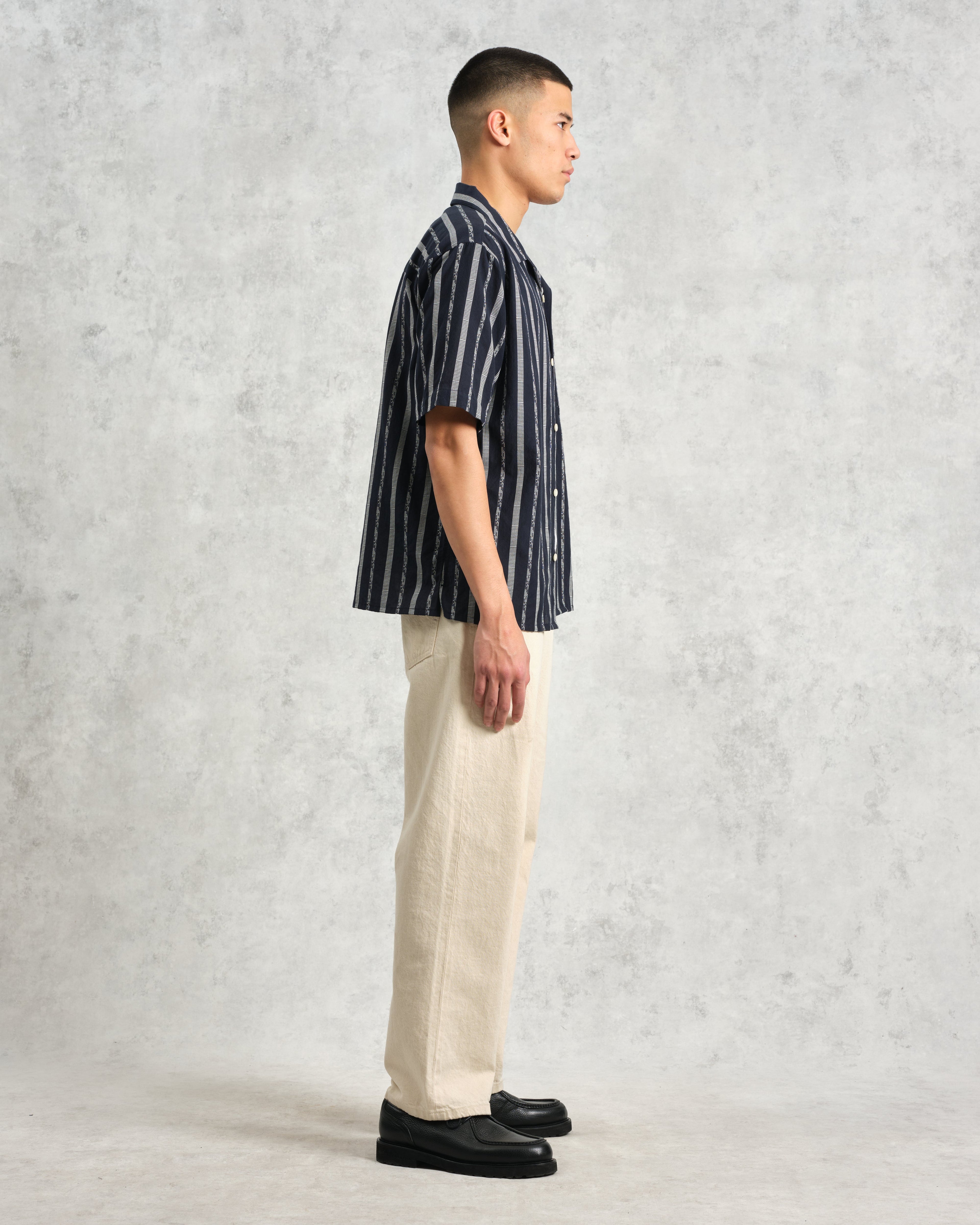Didcot - Navy Fleck Stripe Short-Sleeve Shirt