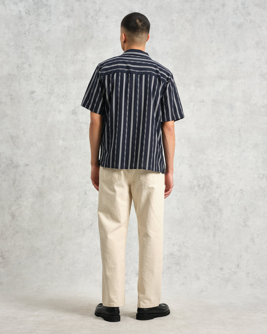 Didcot - Navy Fleck Stripe Short-Sleeve Shirt