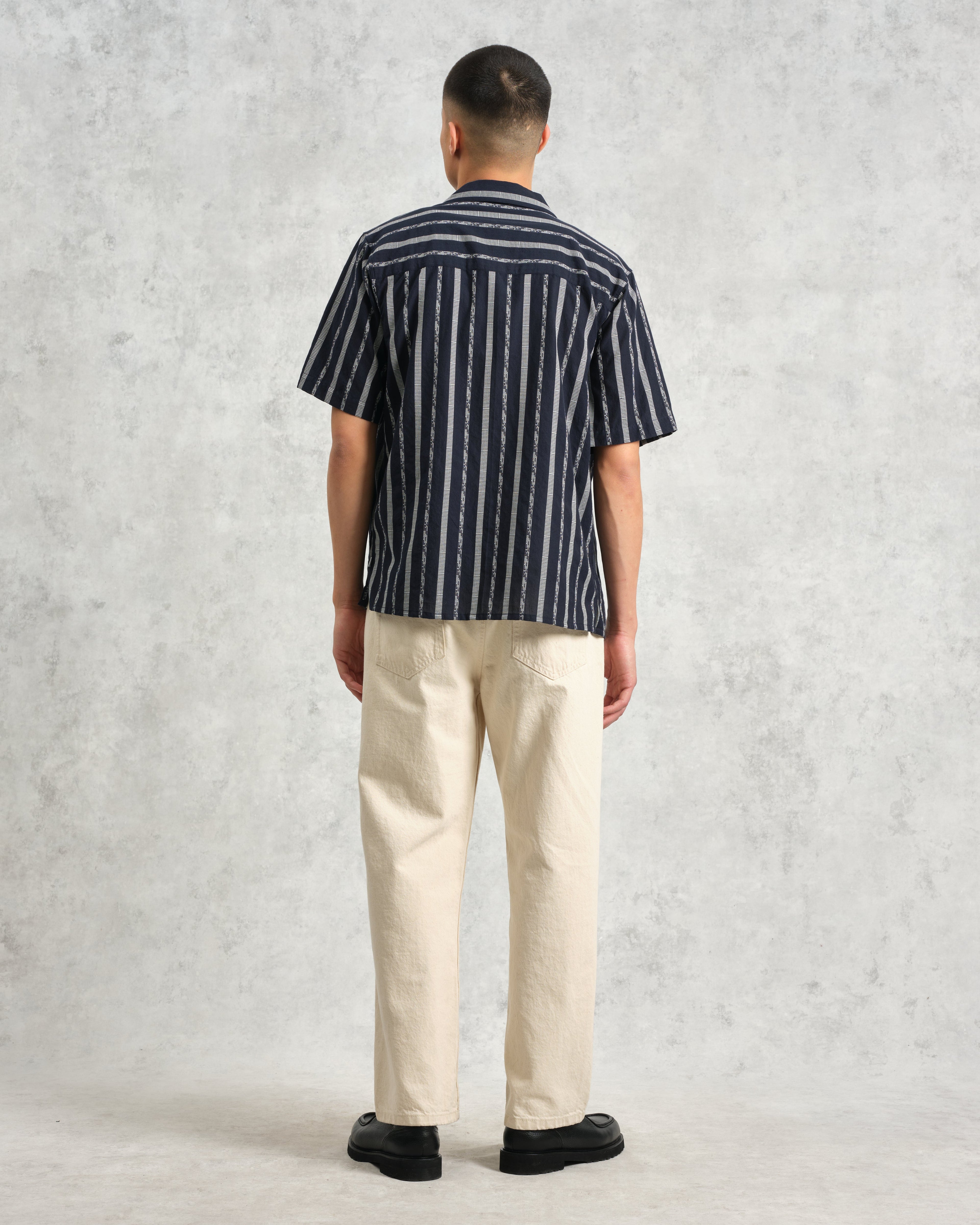 Didcot - Navy Fleck Stripe Short-Sleeve Shirt