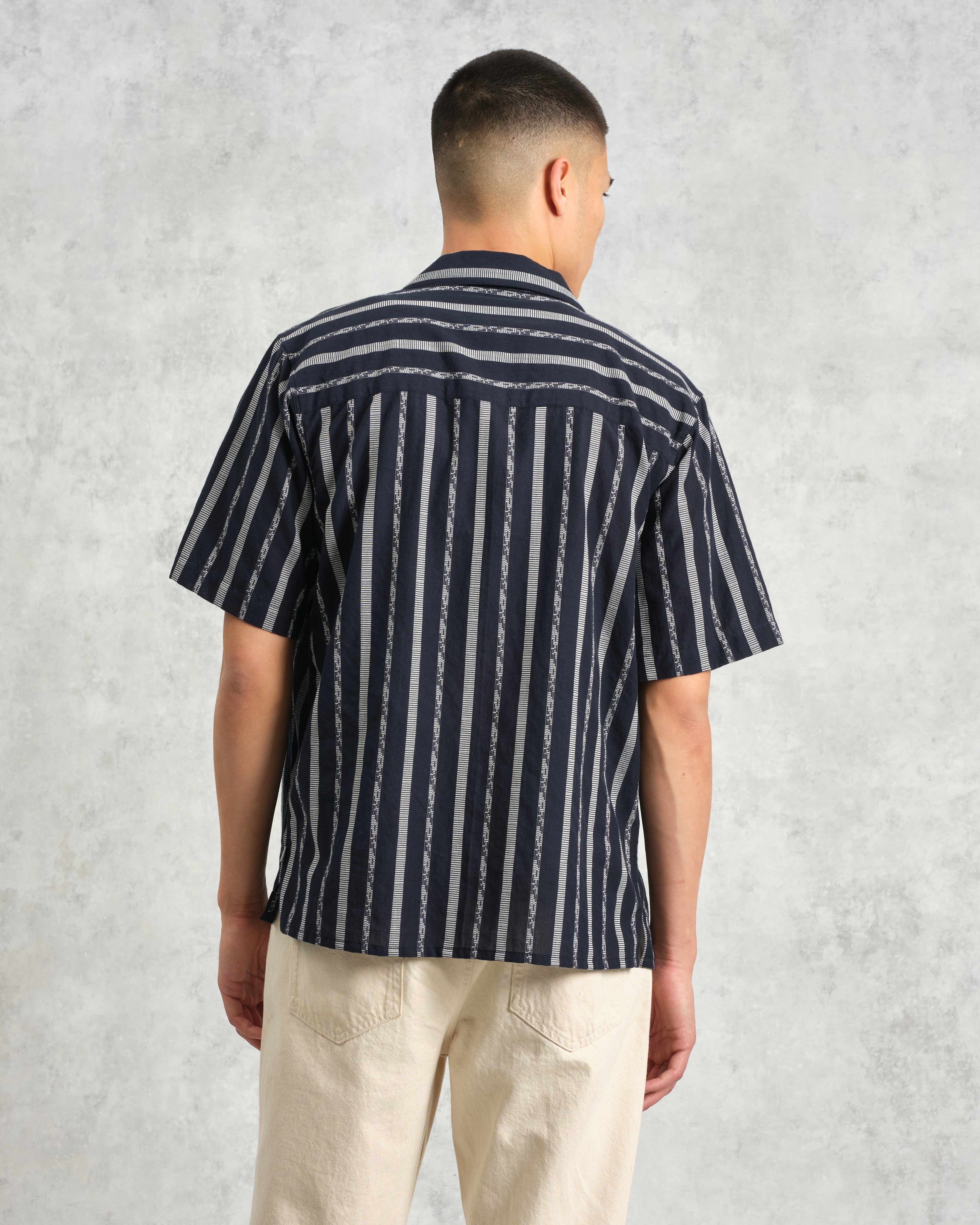Didcot - Navy Fleck Stripe Short-Sleeve Shirt