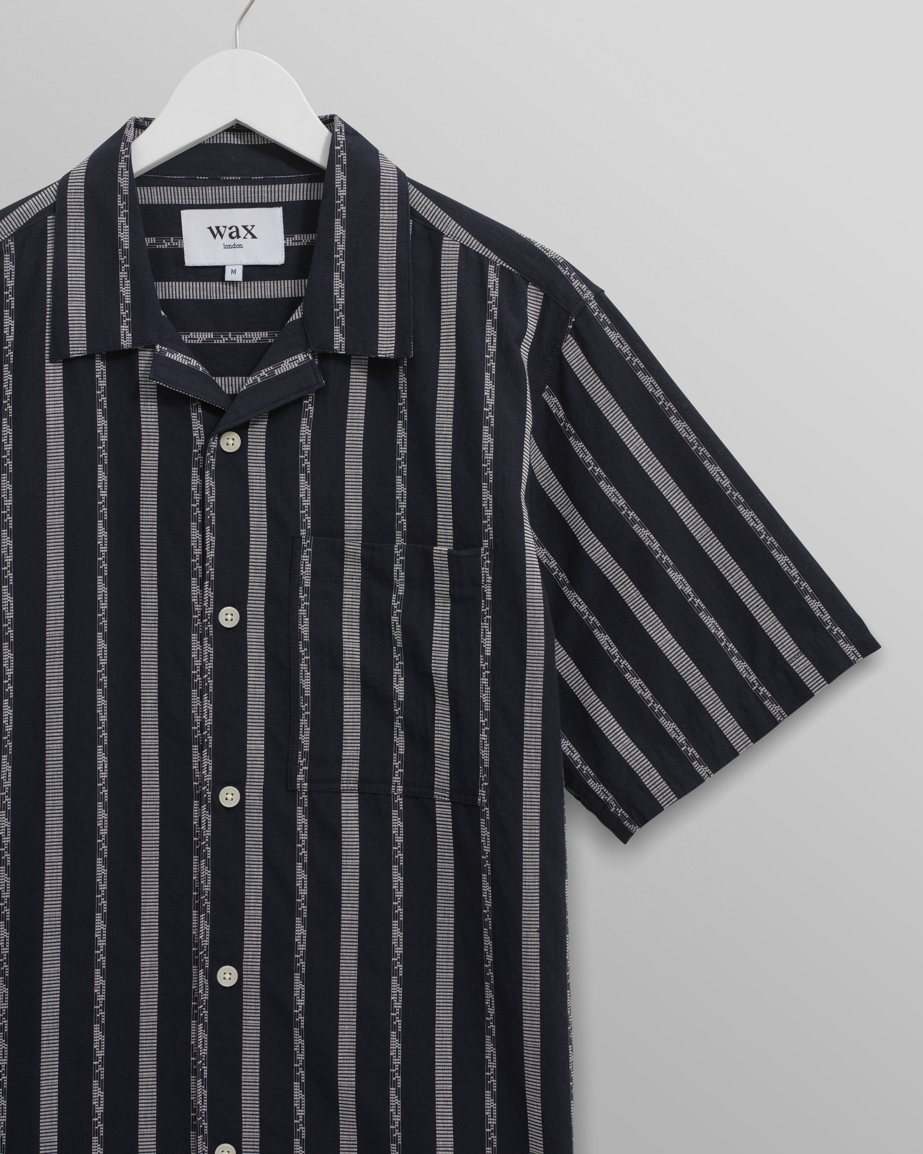 Didcot - Navy Fleck Stripe Short-Sleeve Shirt