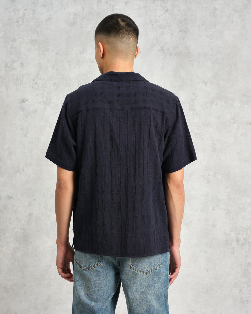 Didcot - Navy Open Weave Cotton Short-Sleeve Shirt