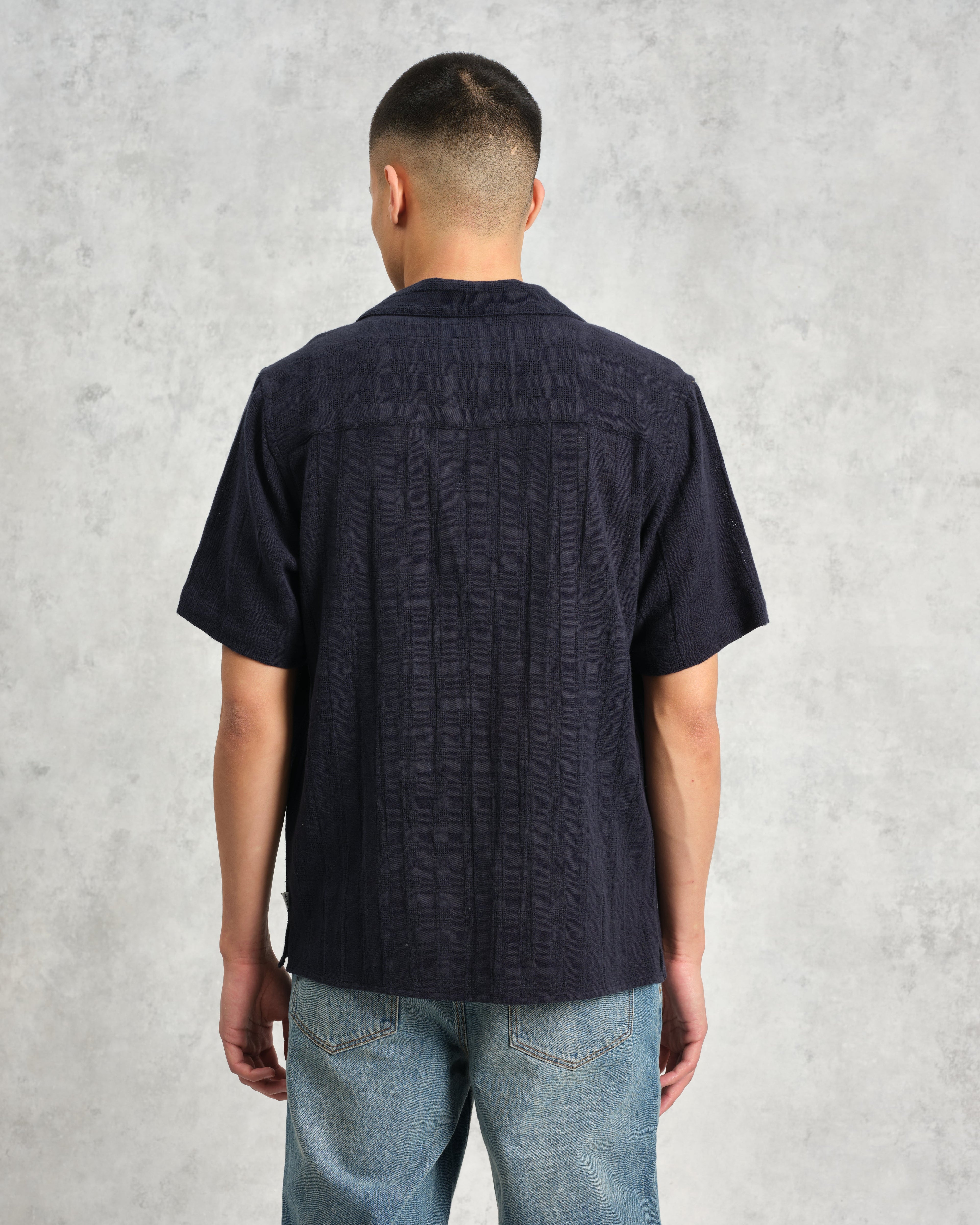 Didcot - Navy Open Weave Cotton Short-Sleeve Shirt