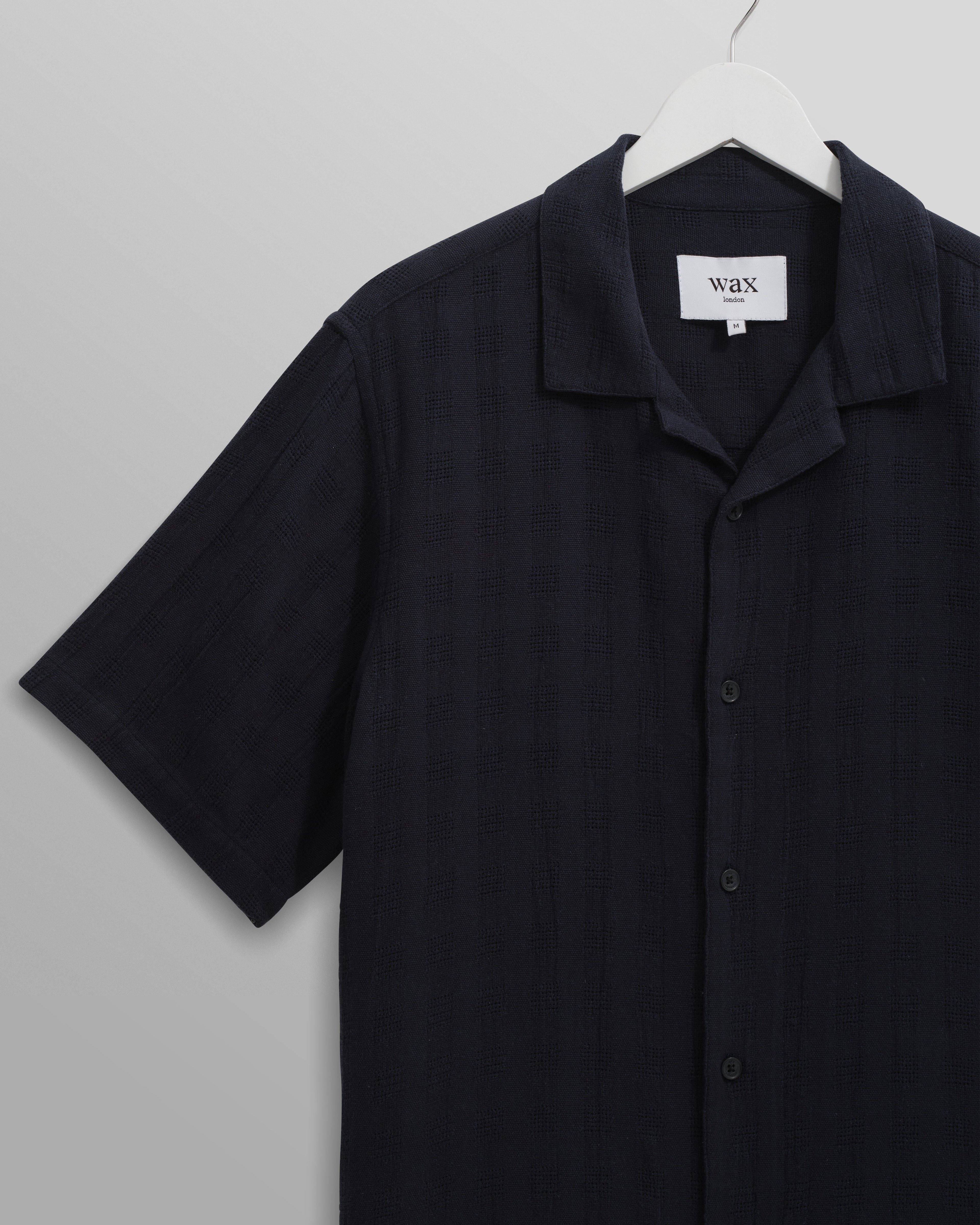 Didcot - Navy Open Weave Cotton Short-Sleeve Shirt