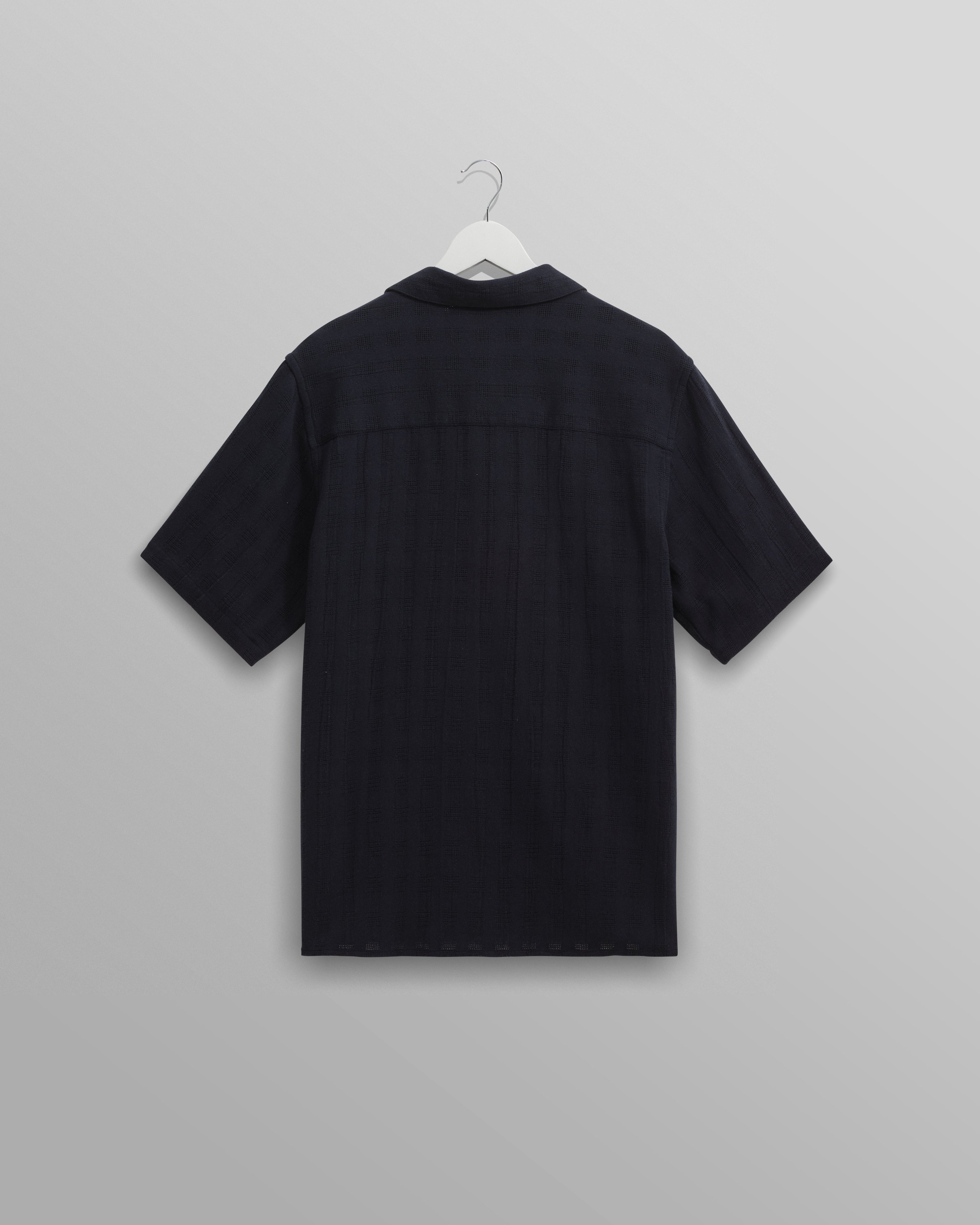 Didcot - Navy Open Weave Cotton Short-Sleeve Shirt