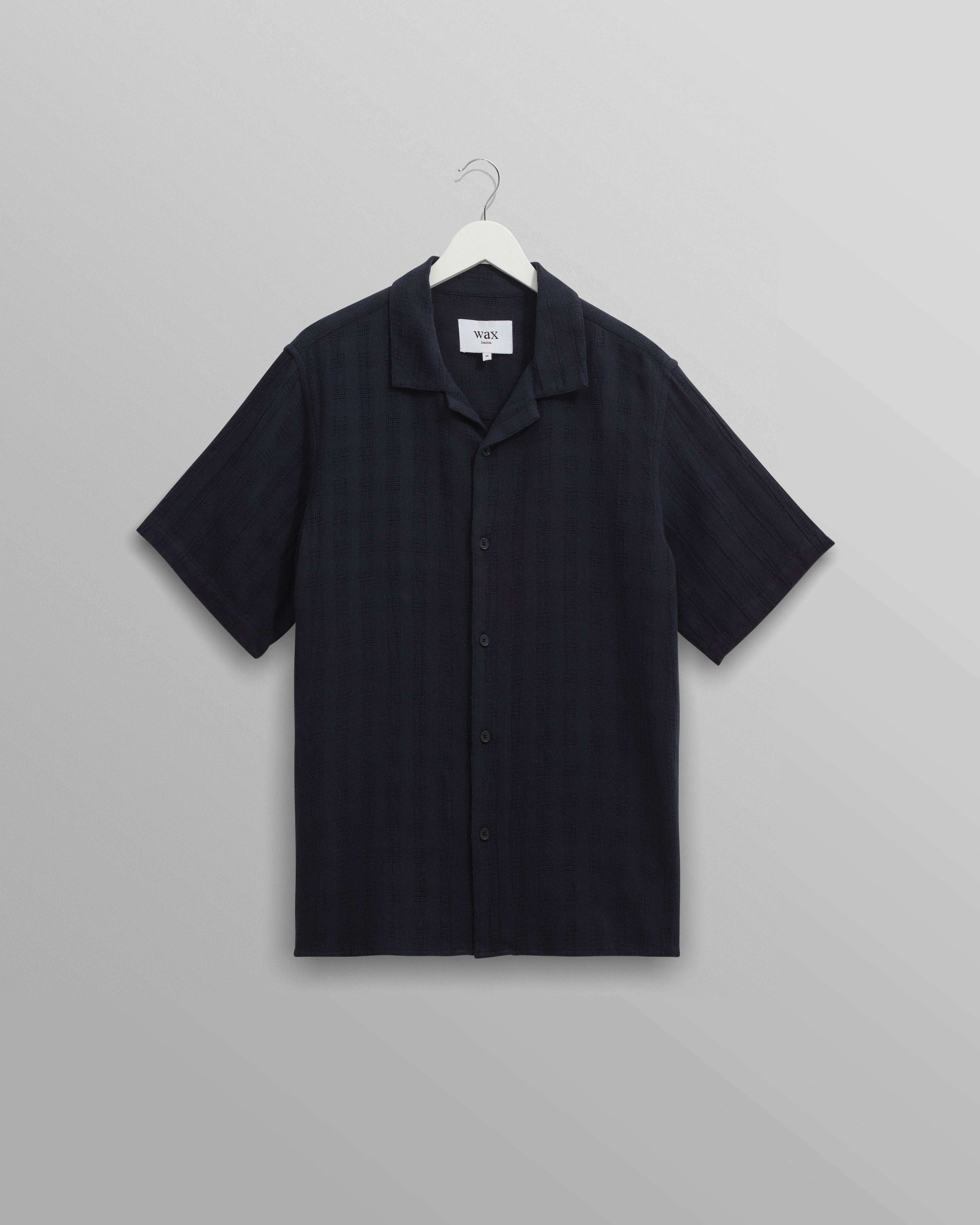 Didcot - Navy Open Weave Cotton Short-Sleeve Shirt