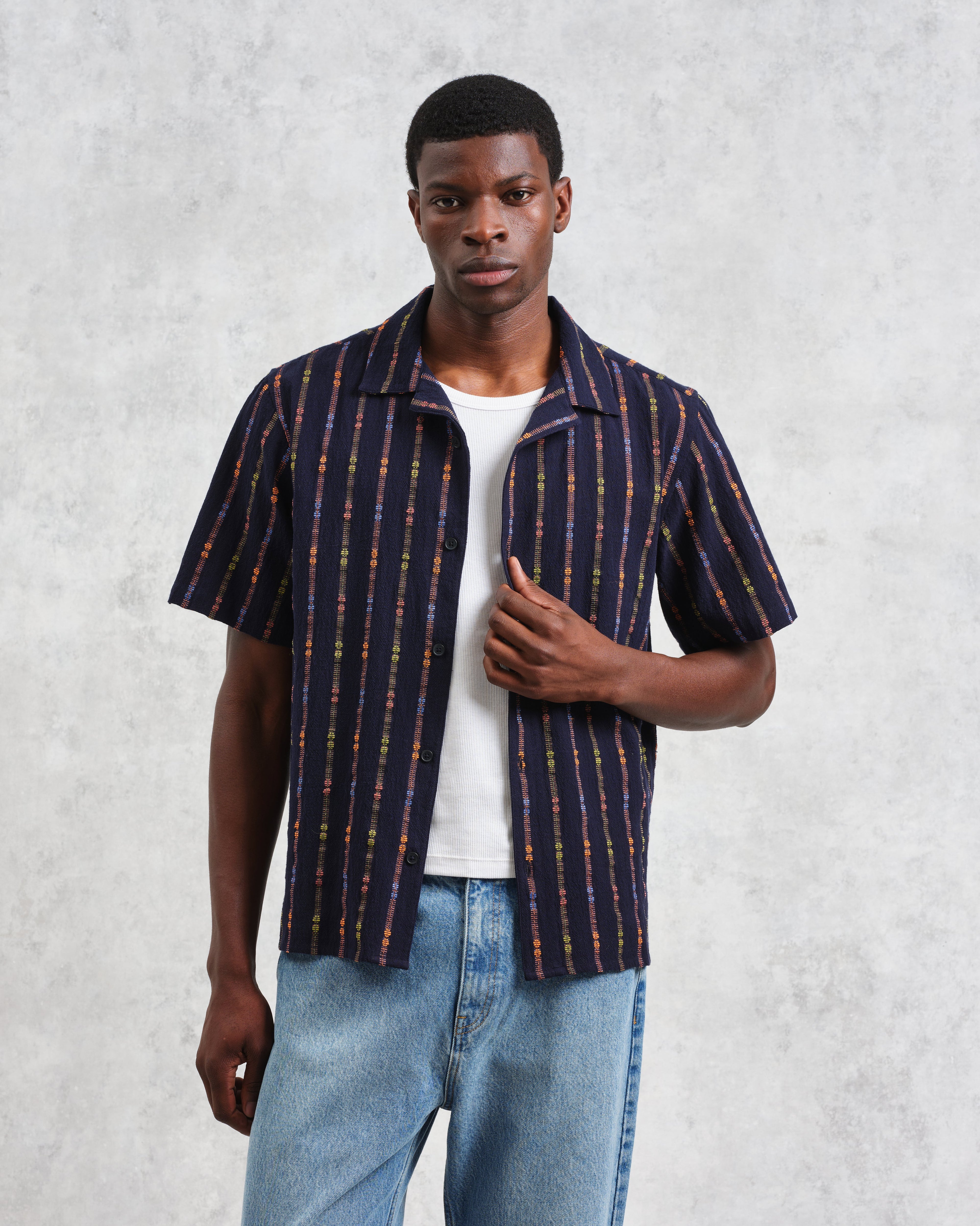 Didcot - Navy Stripe Short-Sleeve Shirt