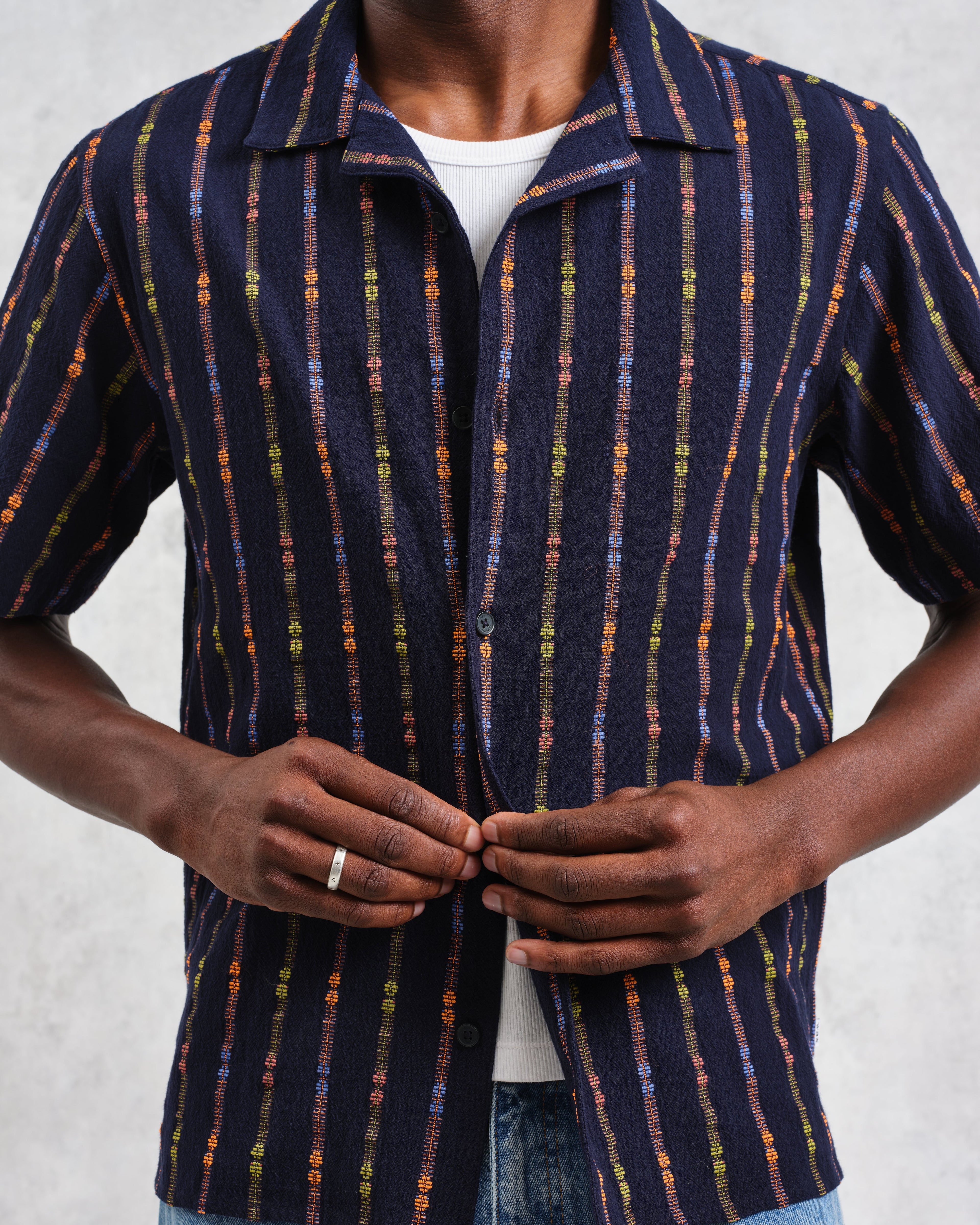 Didcot - Navy Stripe Short-Sleeve Shirt