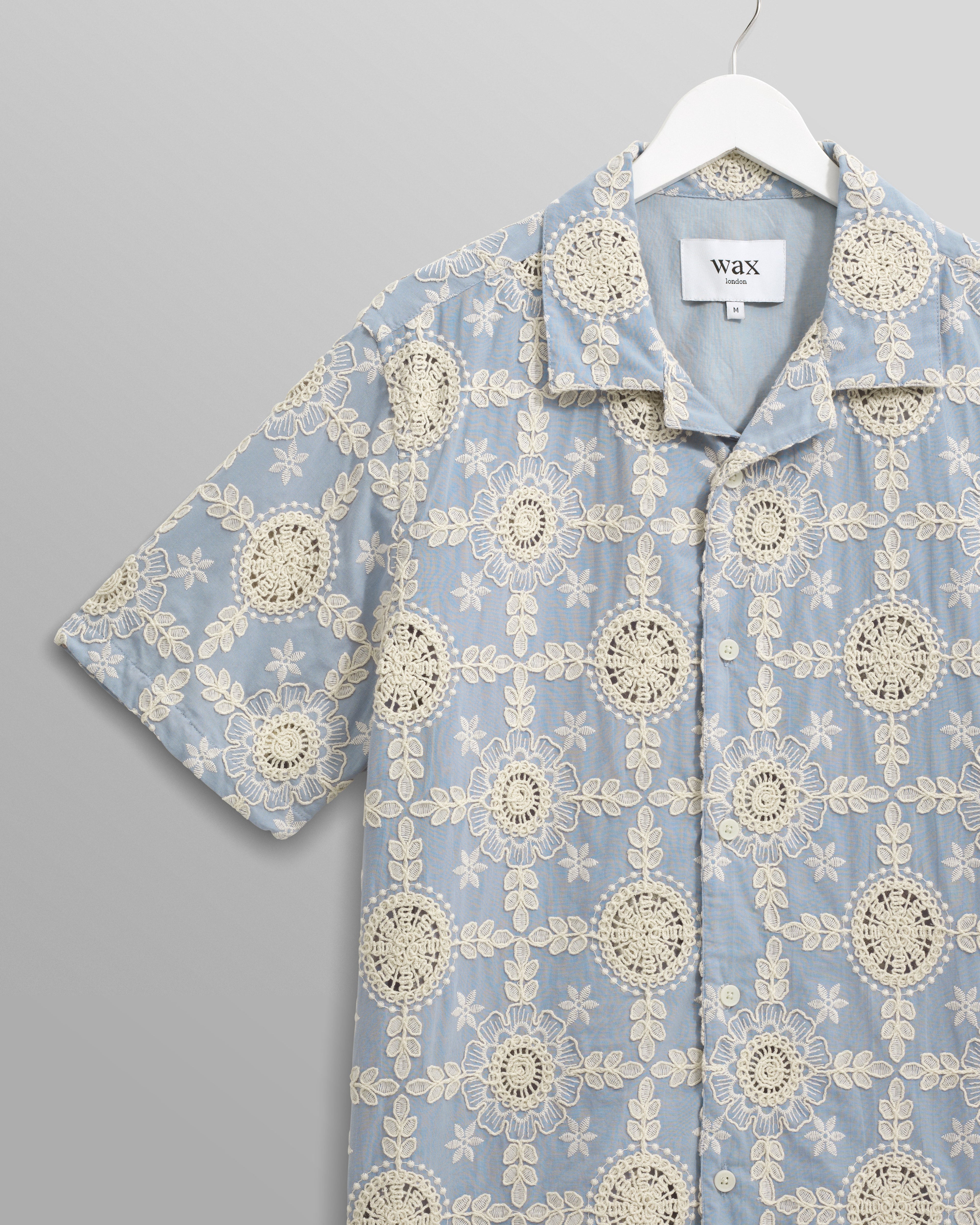 Didcot - Pale Blue Intricate Lace Short-Sleeve Shirt