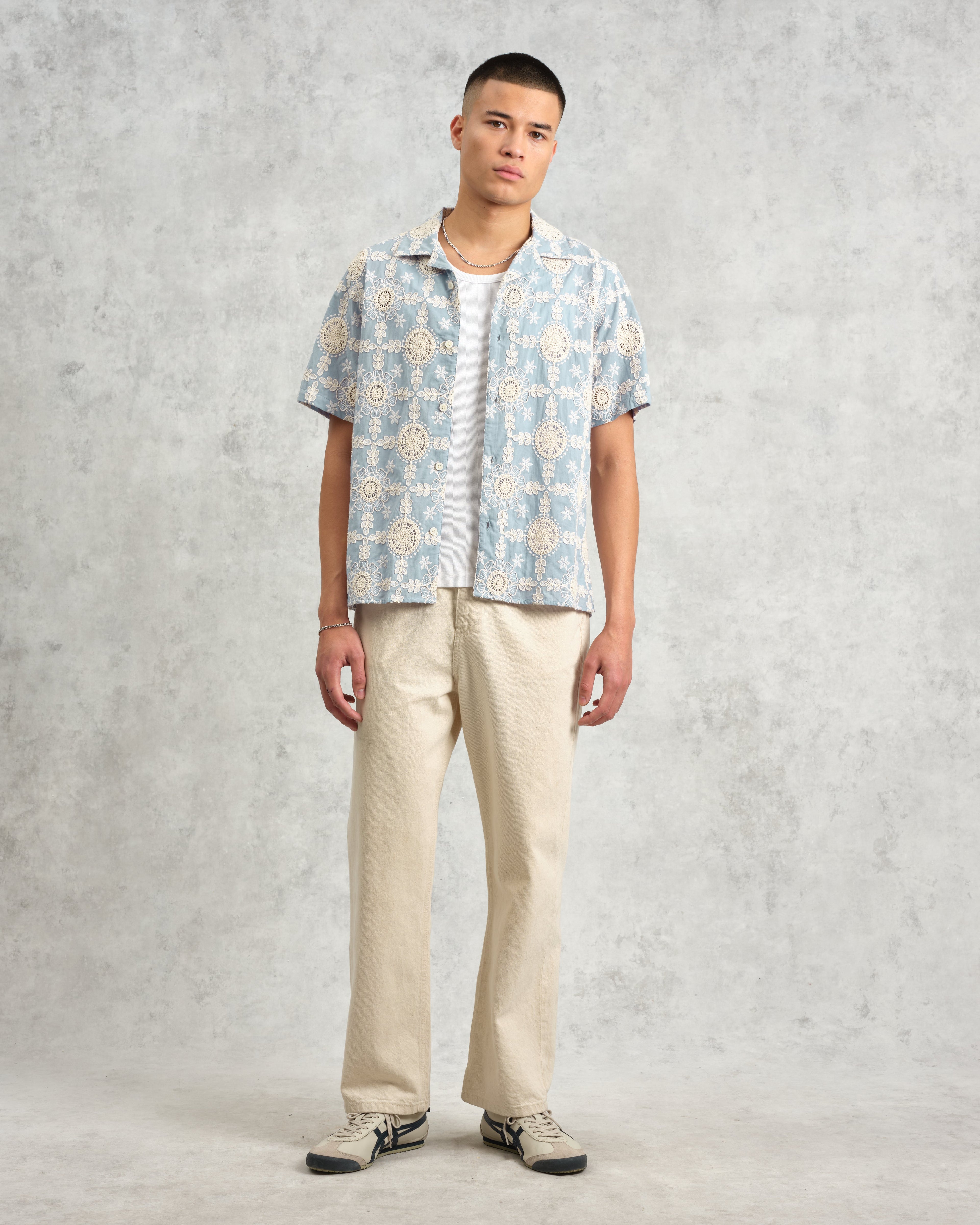 Didcot - Pale Blue Intricate Lace Short-Sleeve Shirt