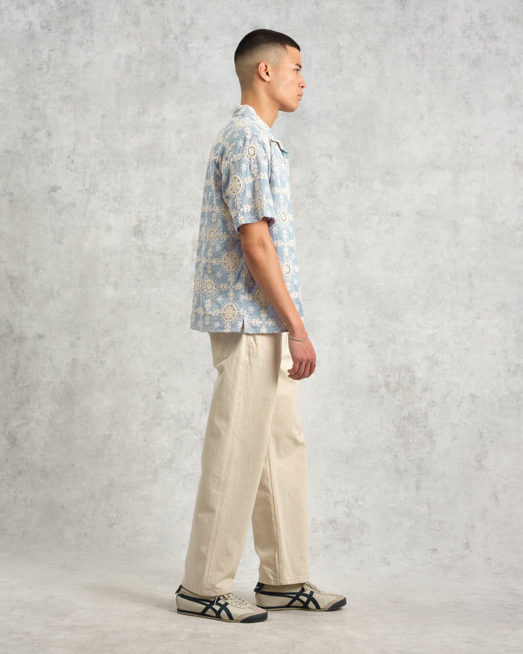 Didcot - Pale Blue Intricate Lace Short-Sleeve Shirt