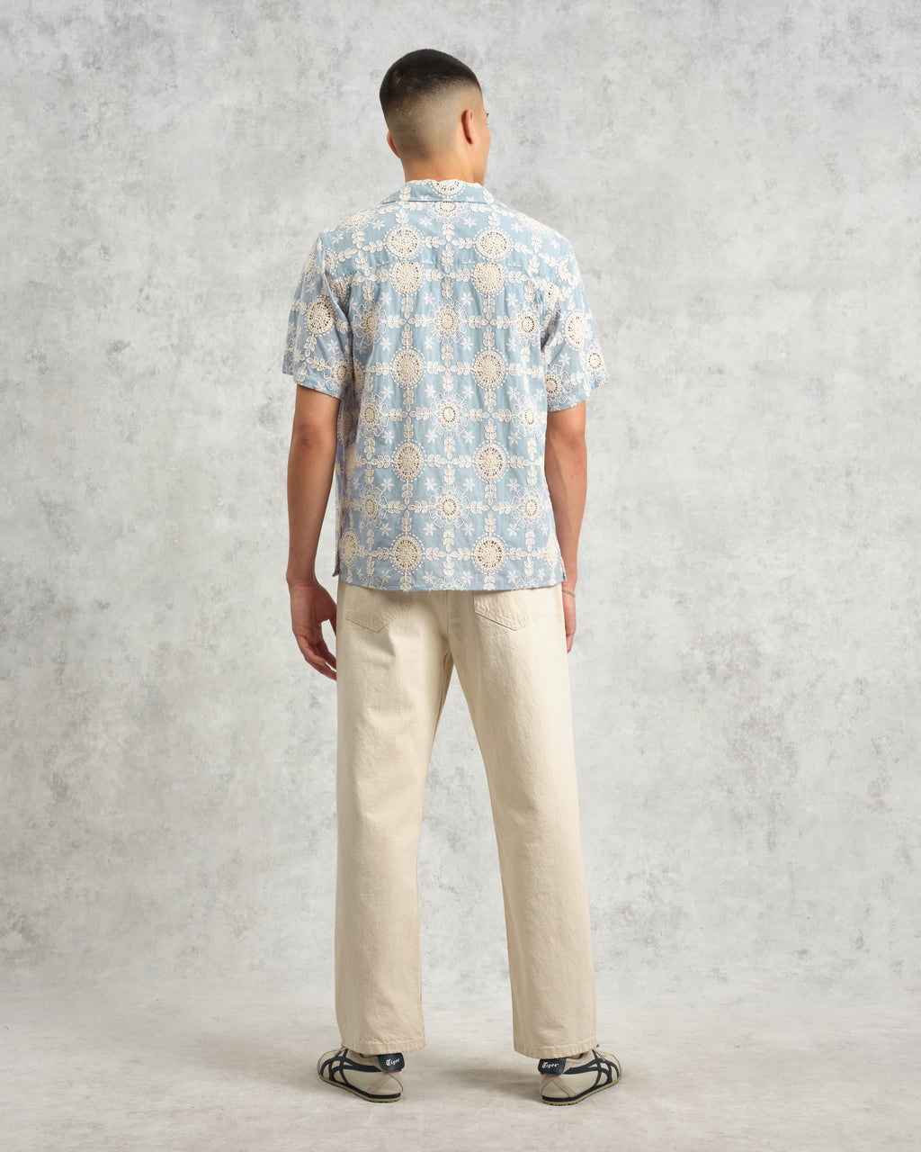Didcot - Pale Blue Intricate Lace Short-Sleeve Shirt