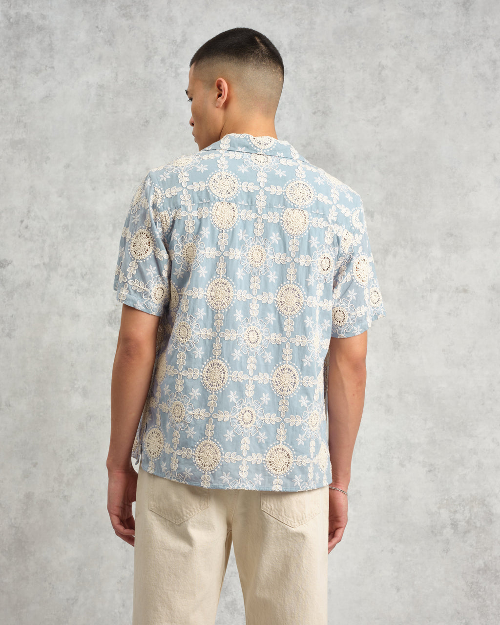 Didcot - Pale Blue Intricate Lace Short-Sleeve Shirt