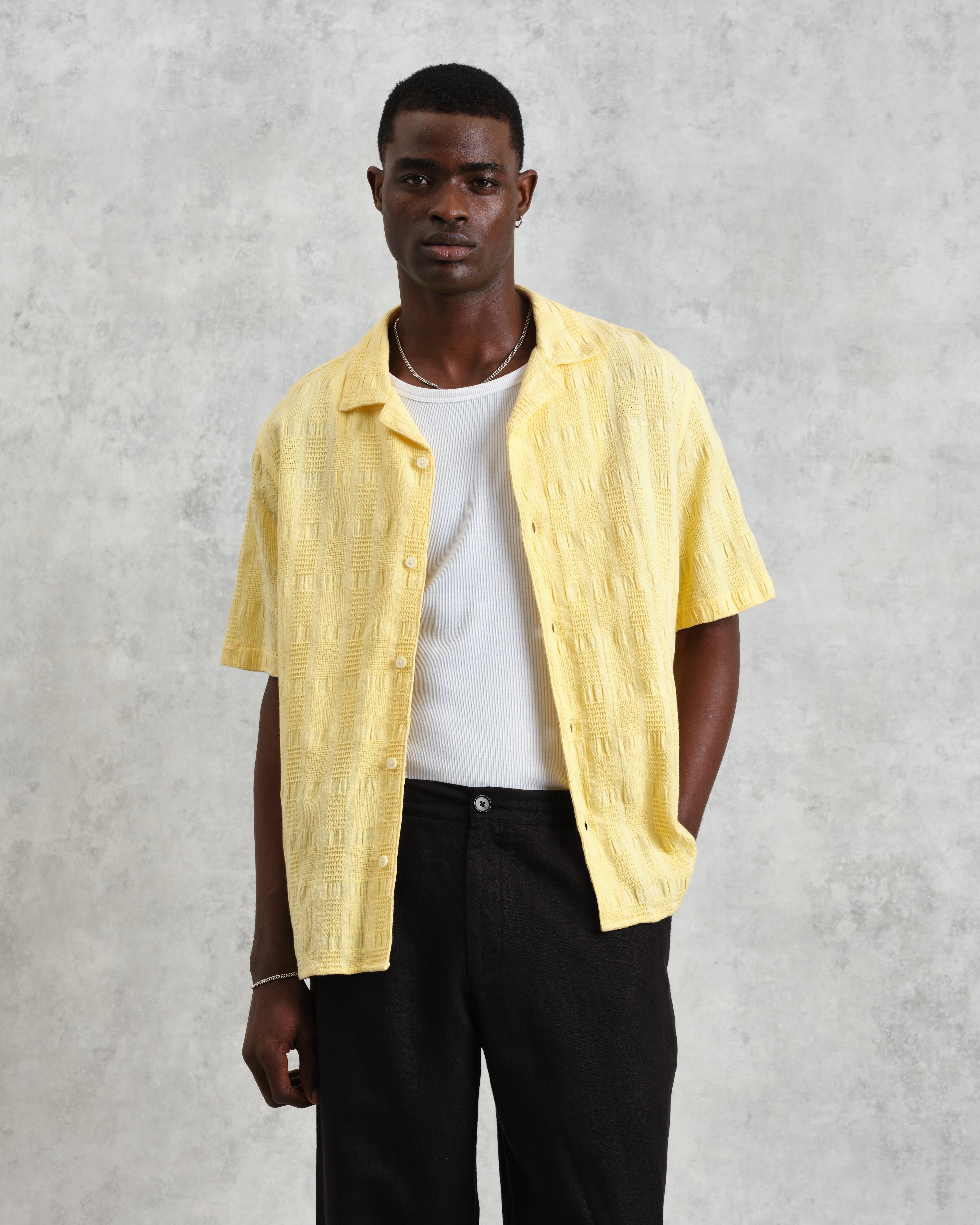 Didcot - Yellow Waffle Seersucker Cotton Short-Sleeve Shirt