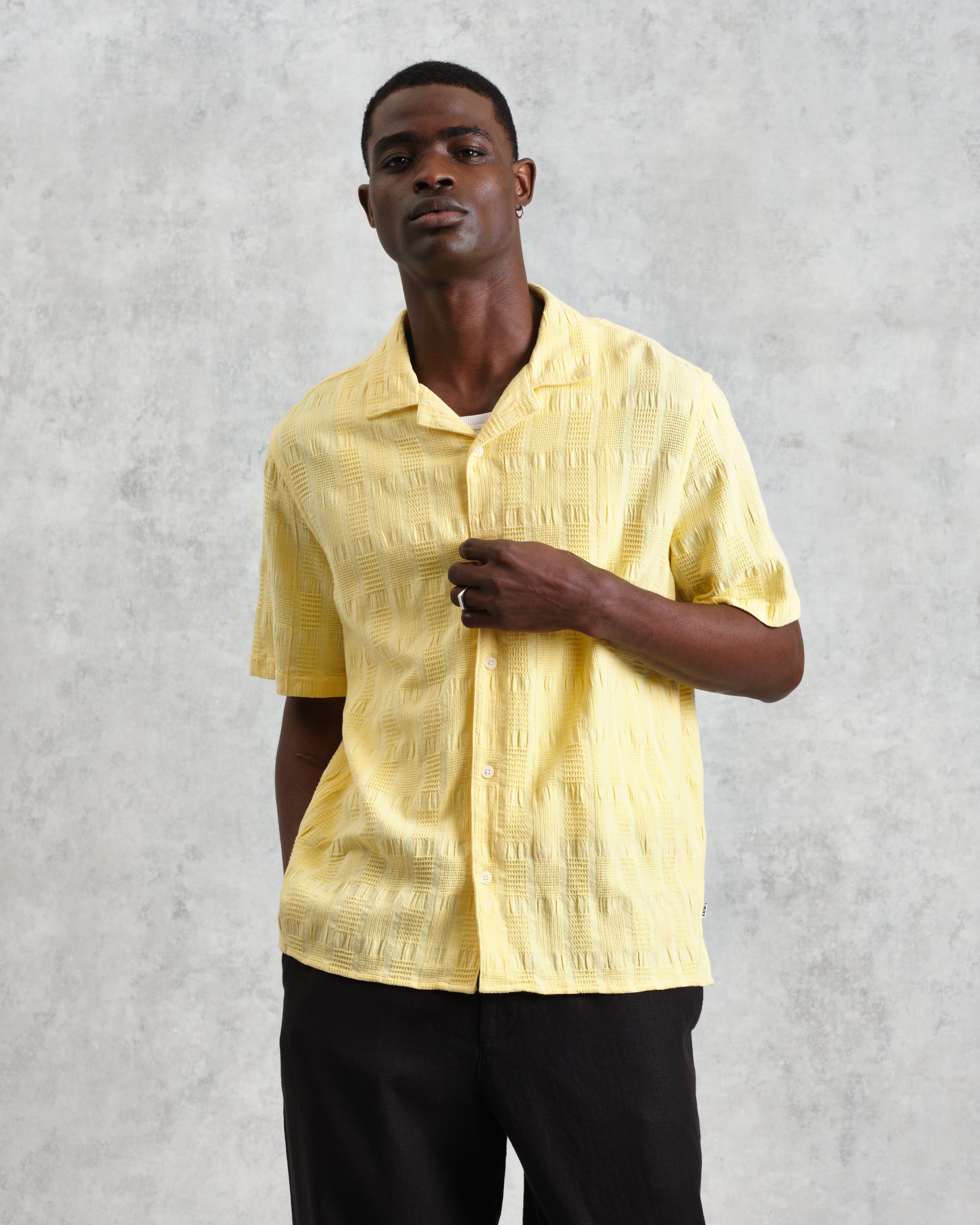 Didcot - Yellow Waffle Seersucker Cotton Short-Sleeve Shirt