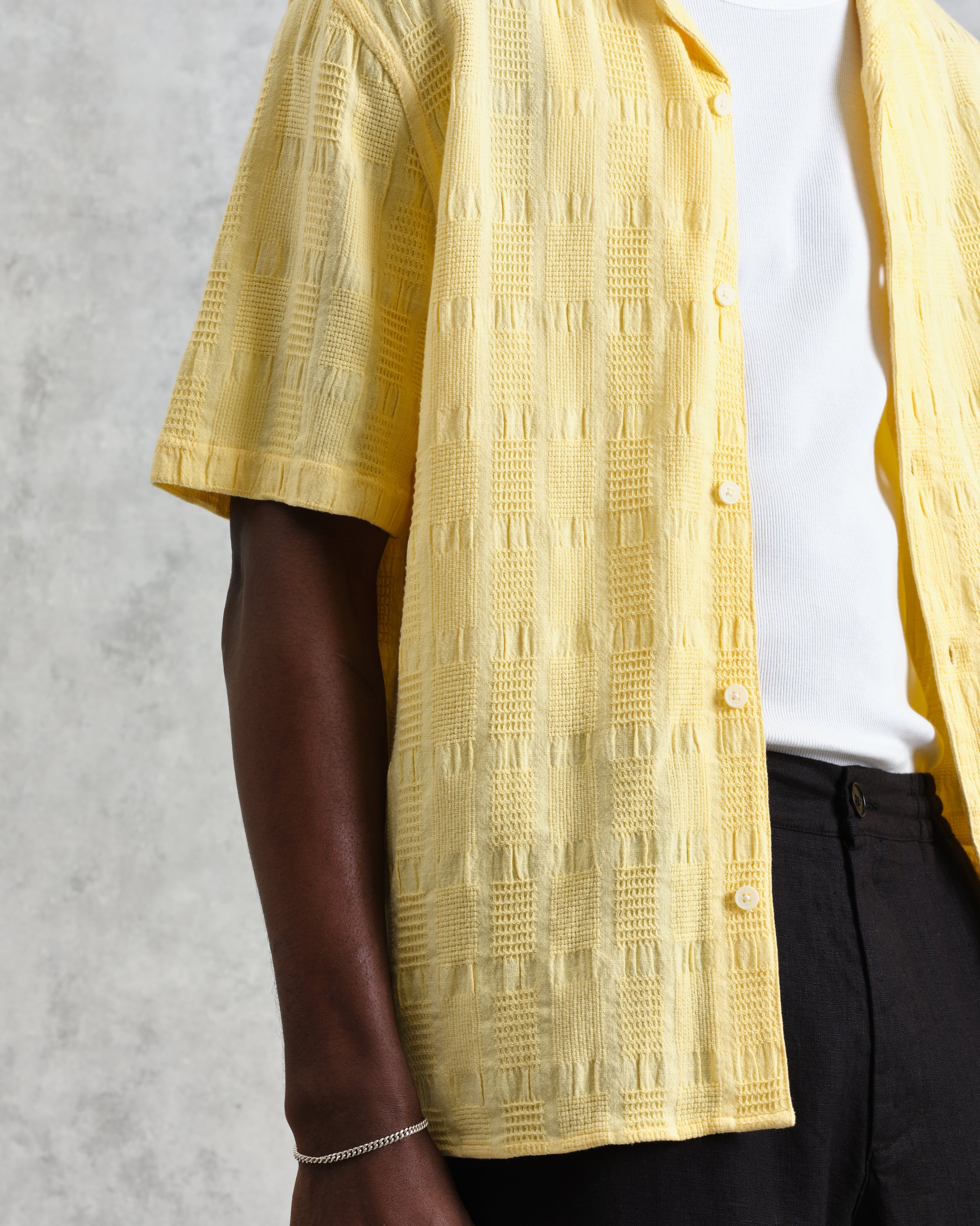 Didcot - Yellow Waffle Seersucker Cotton Short-Sleeve Shirt