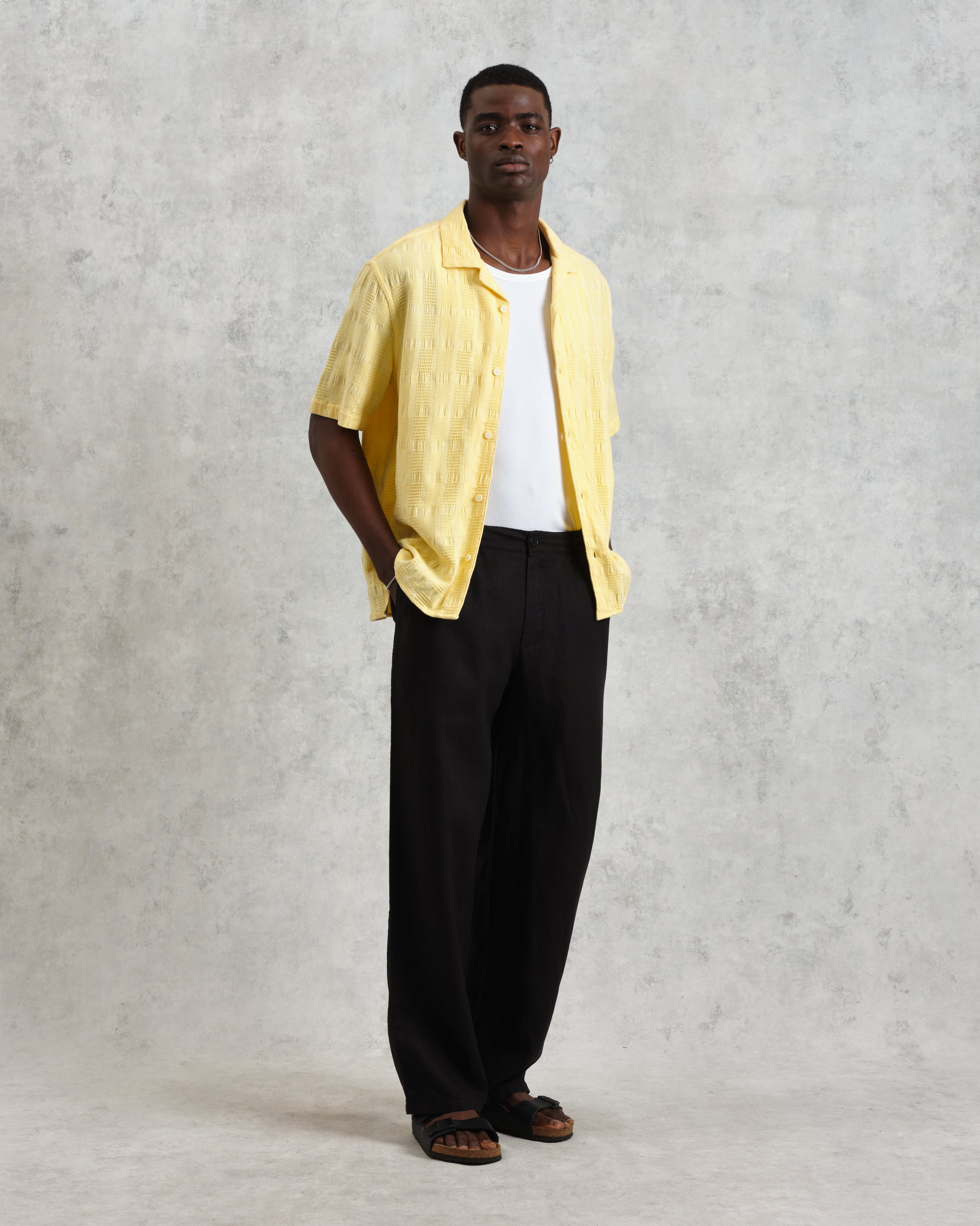 Didcot - Yellow Waffle Seersucker Cotton Short-Sleeve Shirt