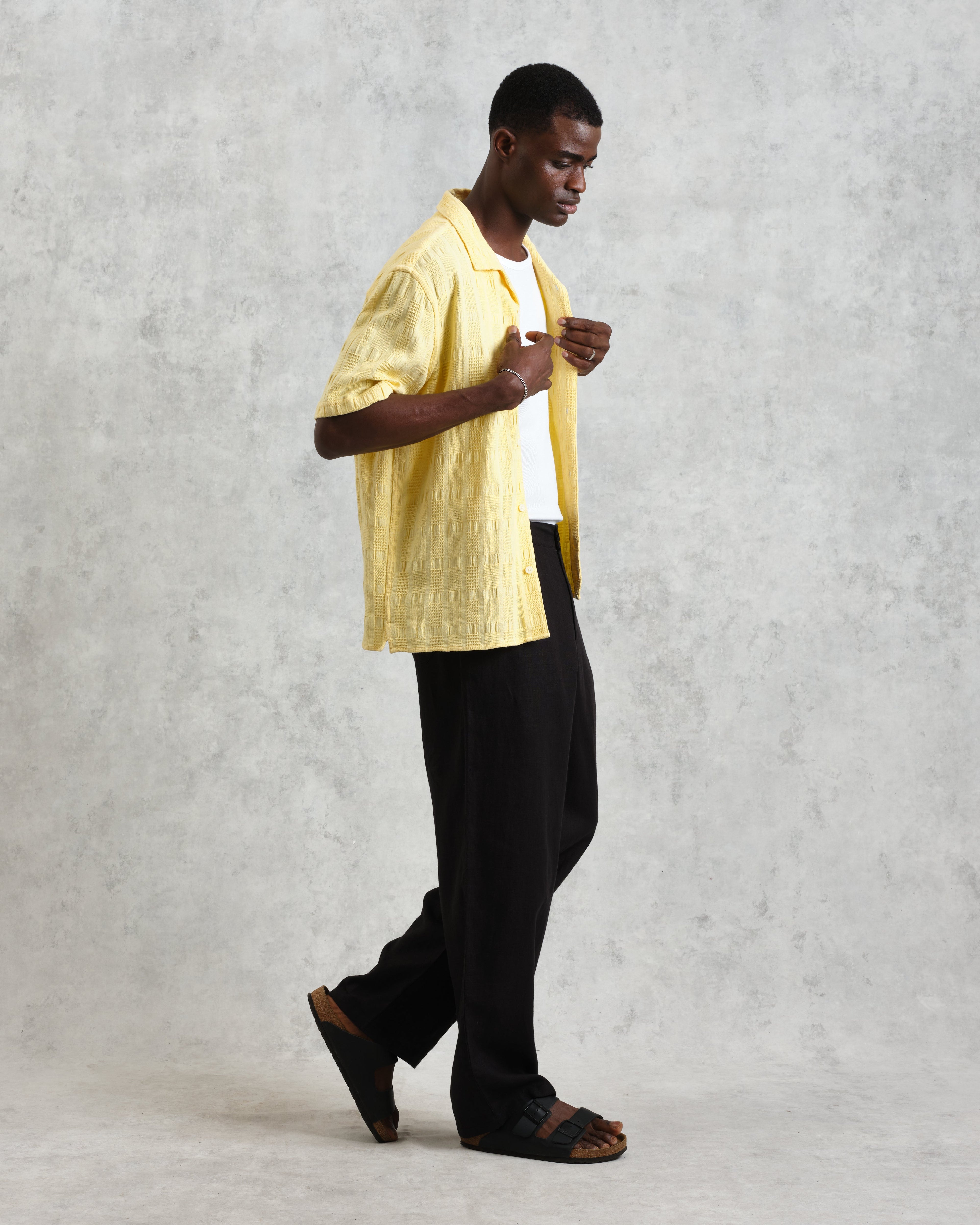 Didcot - Yellow Waffle Seersucker Cotton Short-Sleeve Shirt