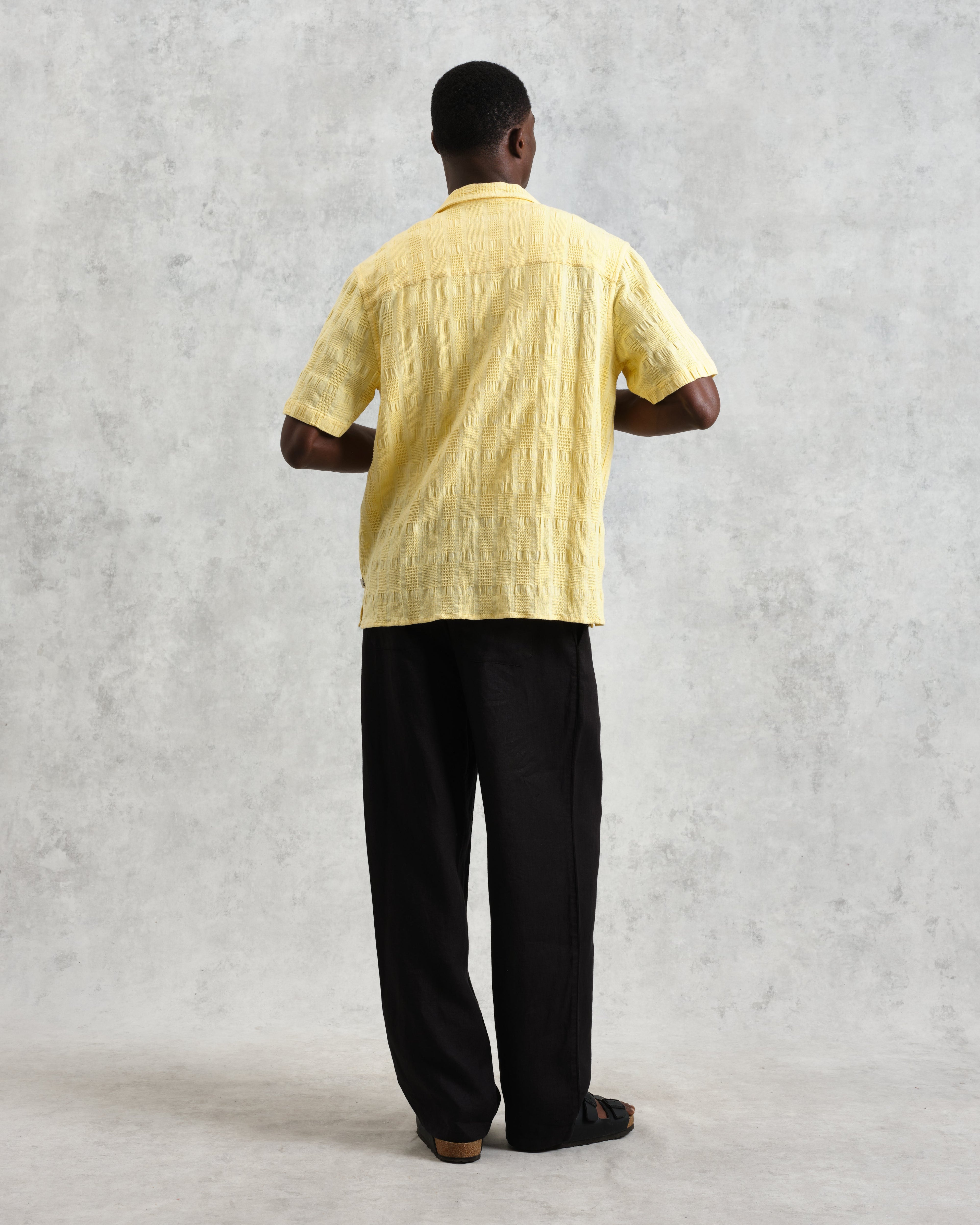 Didcot - Yellow Waffle Seersucker Cotton Short-Sleeve Shirt