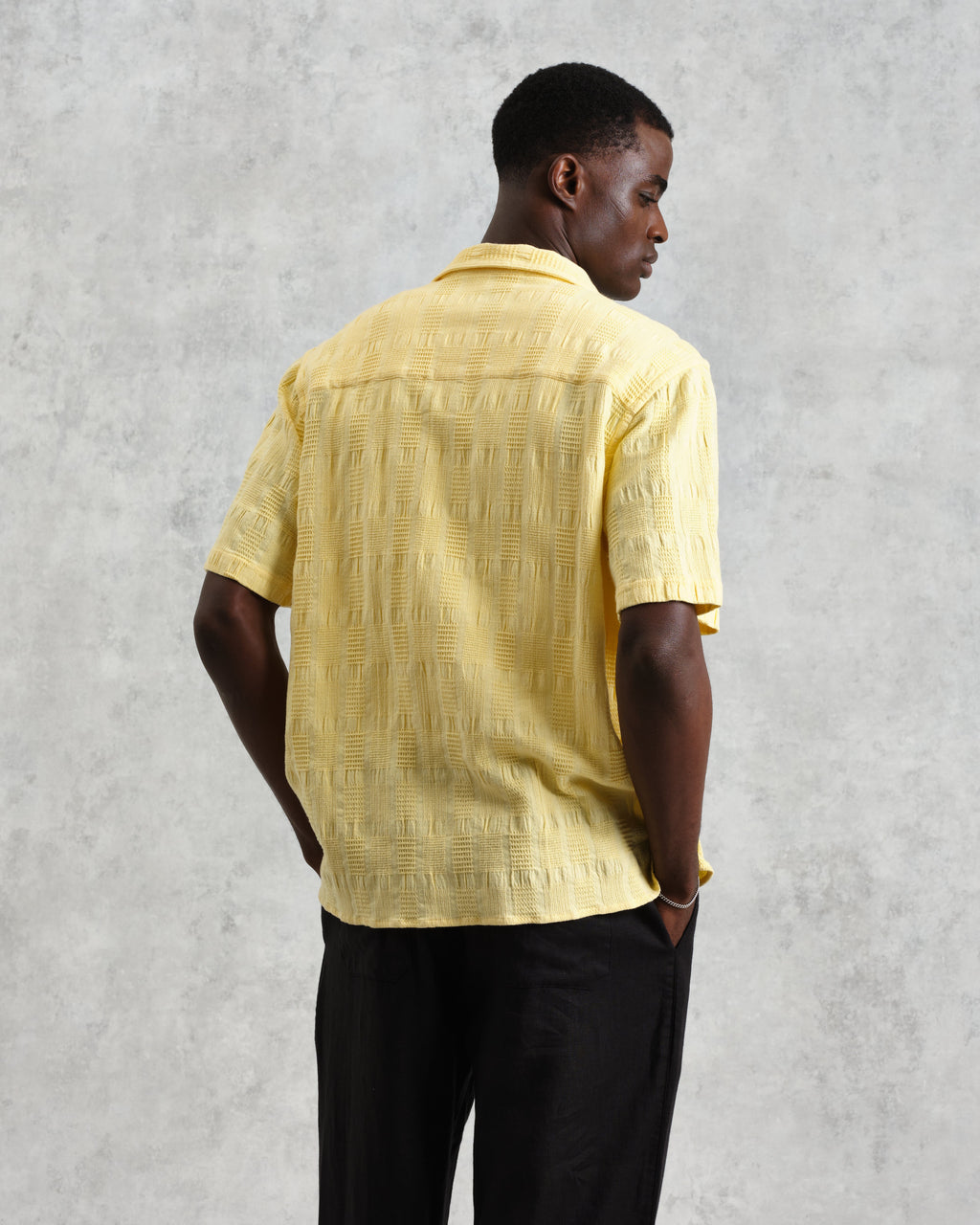 Didcot - Yellow Waffle Seersucker Cotton Short-Sleeve Shirt
