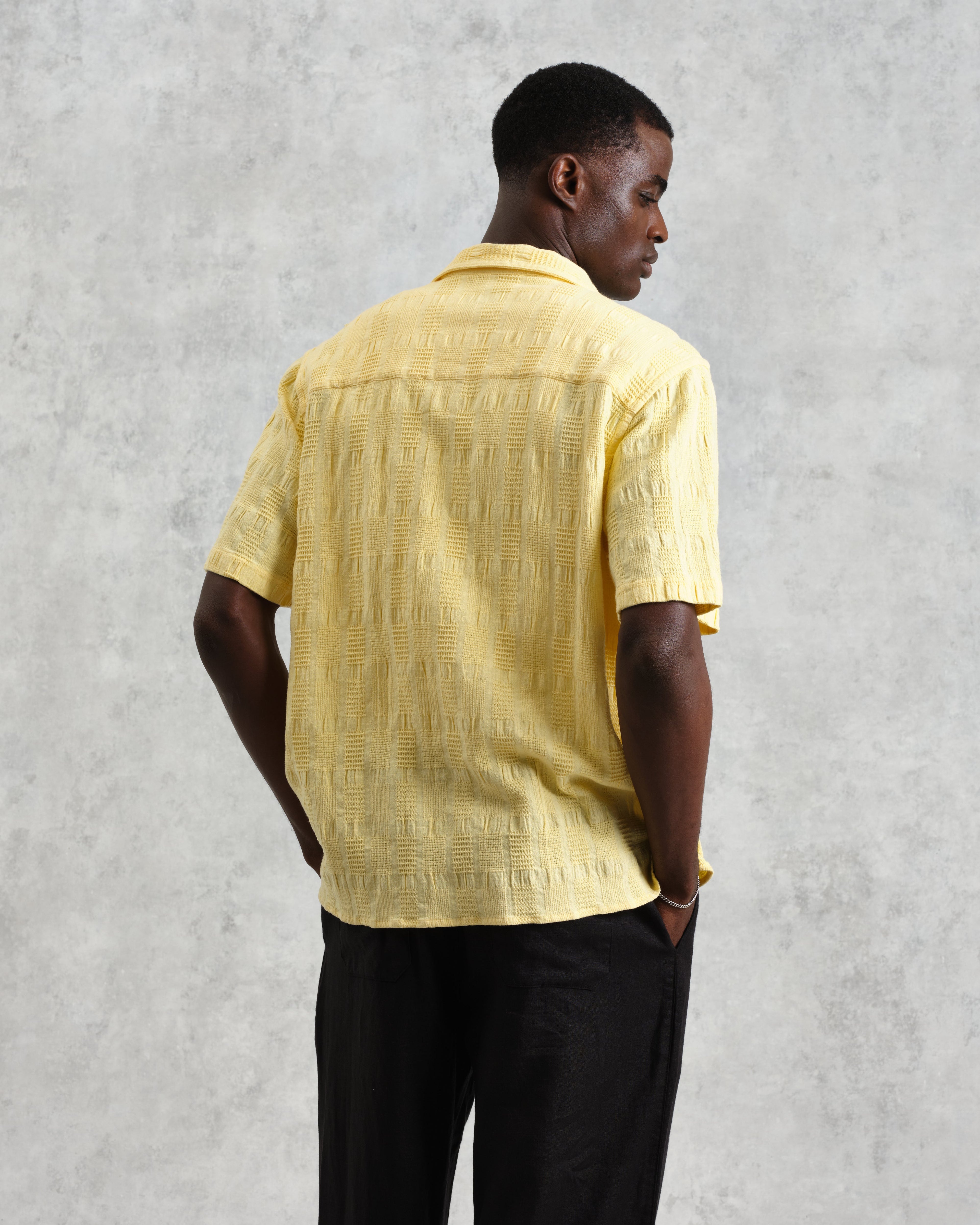 Didcot - Yellow Waffle Seersucker Cotton Short-Sleeve Shirt