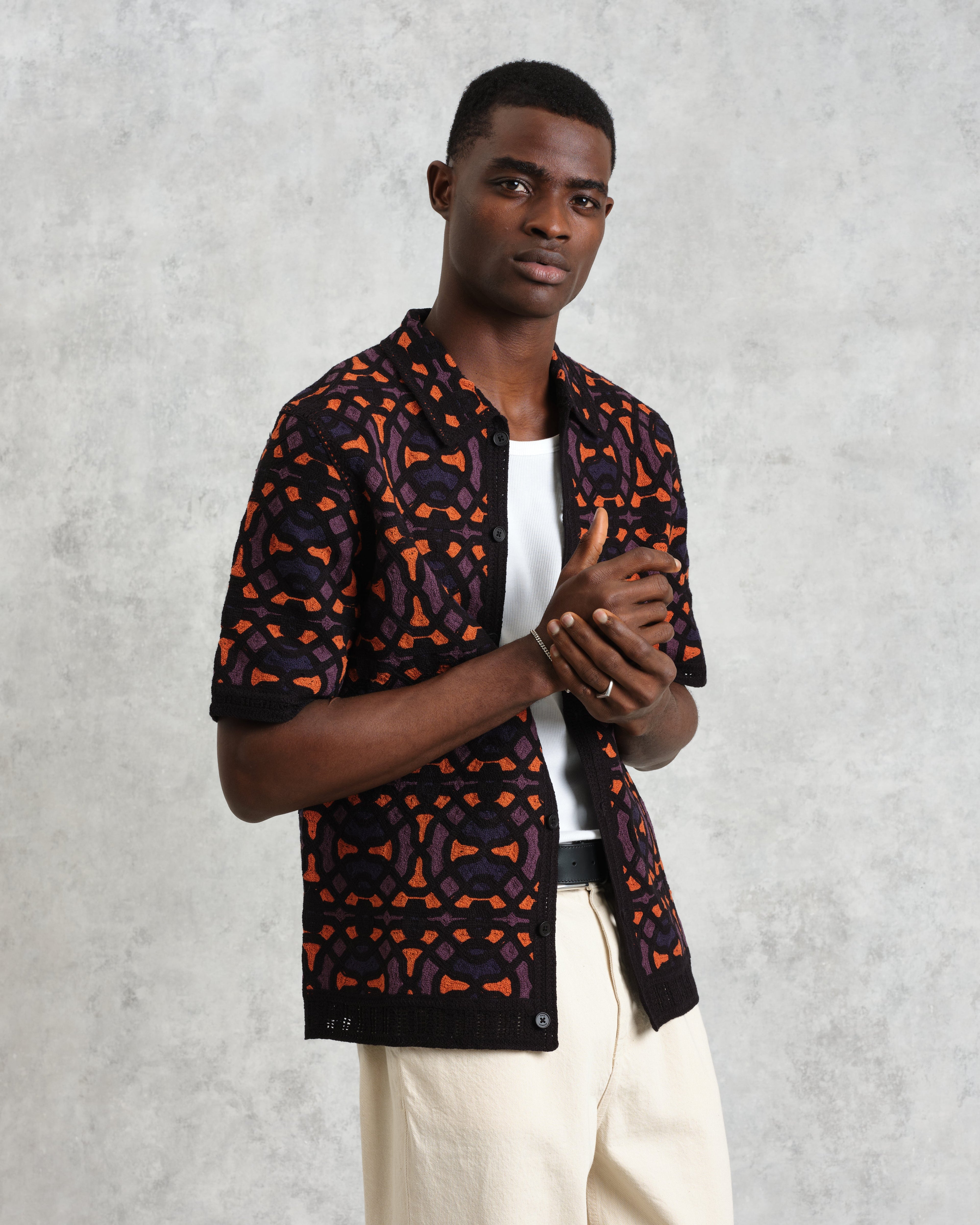 Dorset - Black And Multicolour Crochet Knitted Polo Shirt