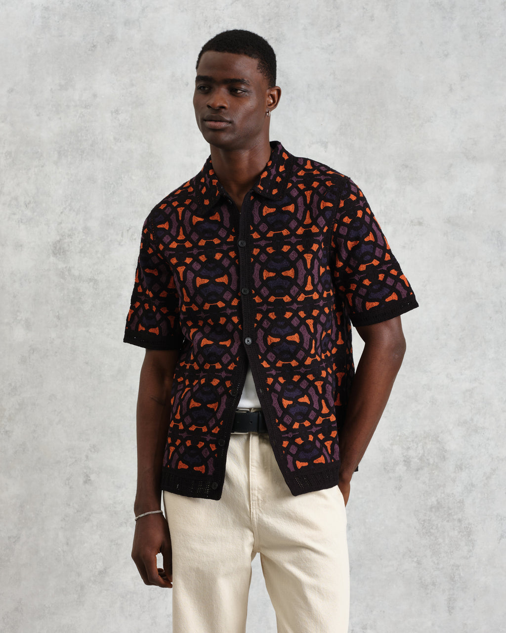 Dorset - Black And Multicolour Crochet Knitted Polo Shirt