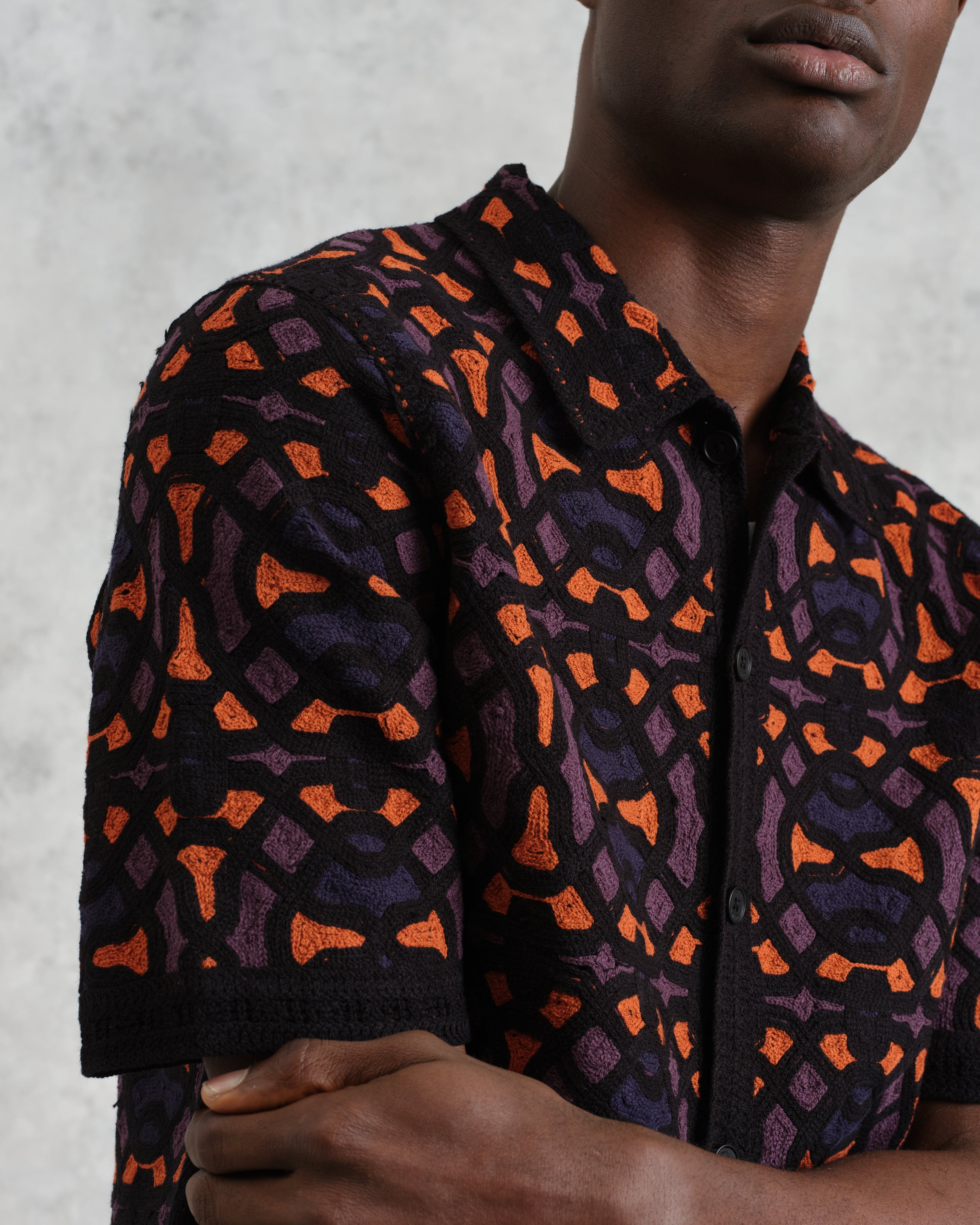 Dorset - Black And Multicolour Crochet Knitted Polo Shirt